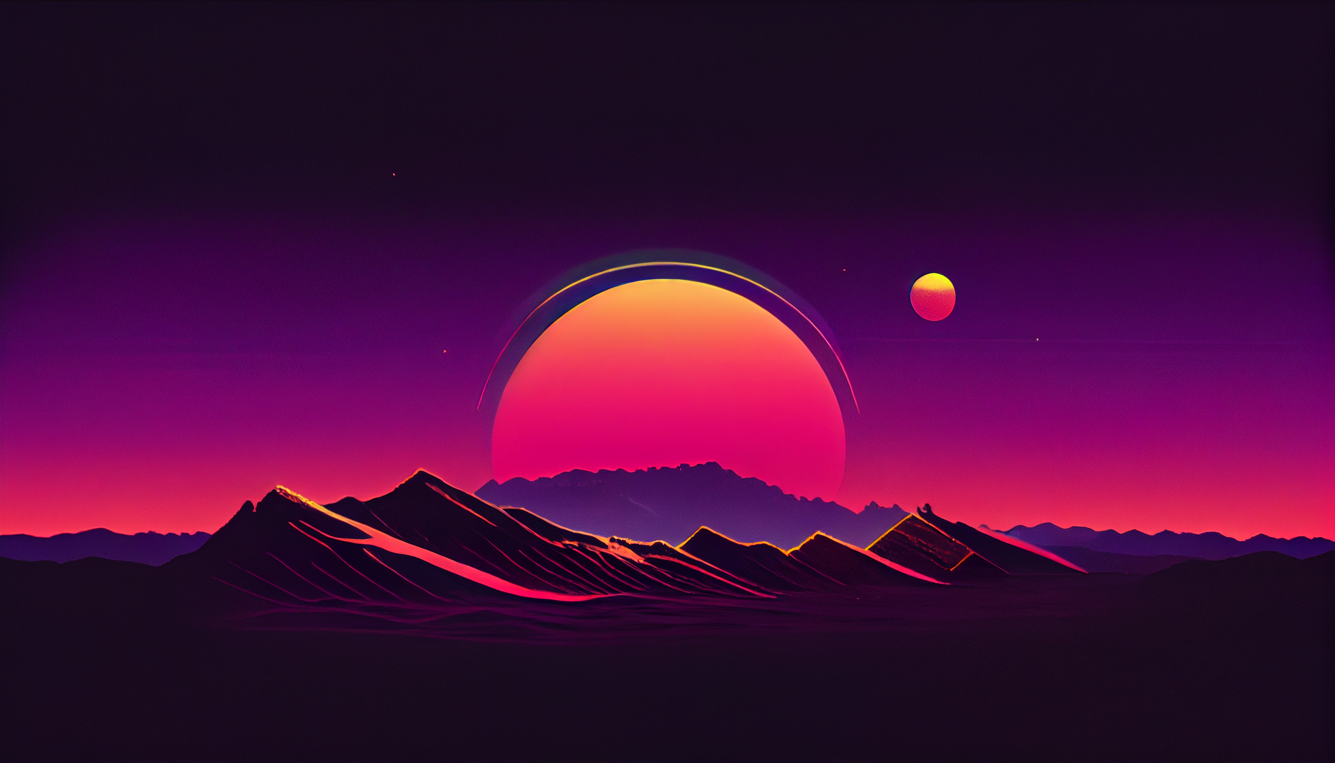 Ai Art Sunset Illustration Synthwave Mountains Minimalism Simple Background 2688x1536