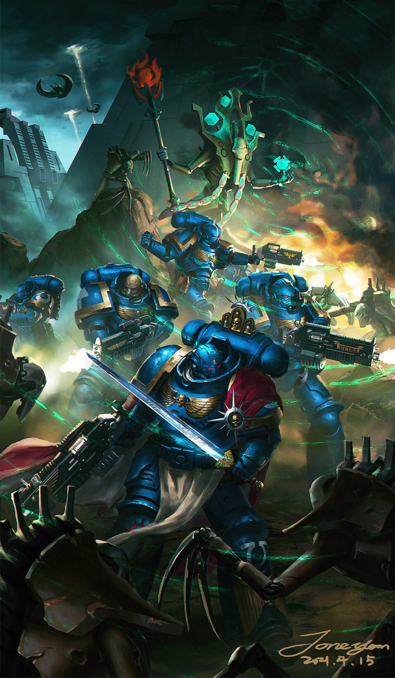 Science Fiction Warhammer Warhammer 30 000 Warhammer 40 000 Necrons Blue Power Armor Power Sword Bol 1280x2200