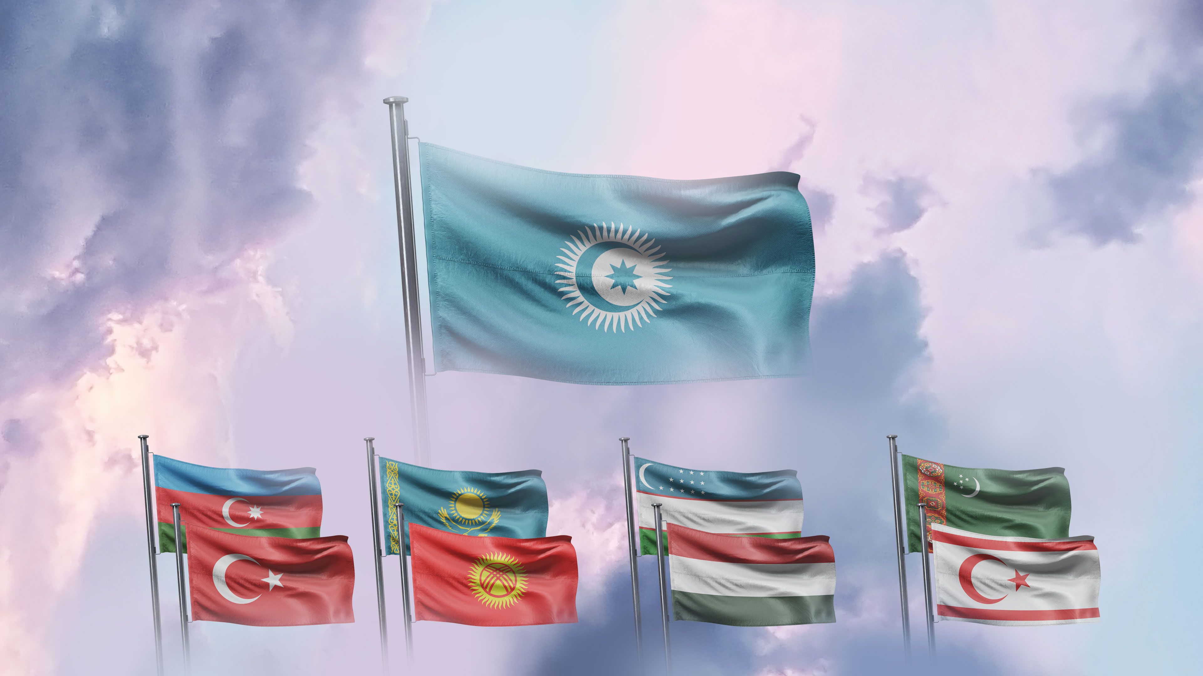 Turkey Azerbaijan Hungary Kazakhstan Uzbekistan Kyrgyzstan Turkmenistan Flag Turkic Council Mongols  3840x2160