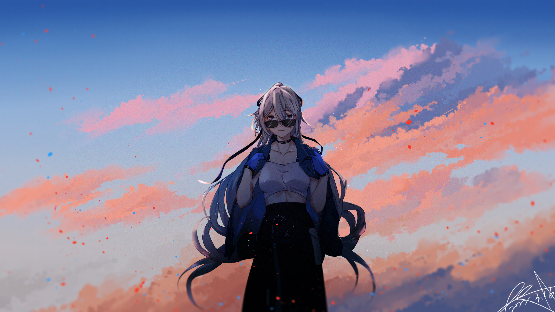 Honaki Impact Anime Girls Sunglasses Anime Sunset Clouds Sky 1920x1080