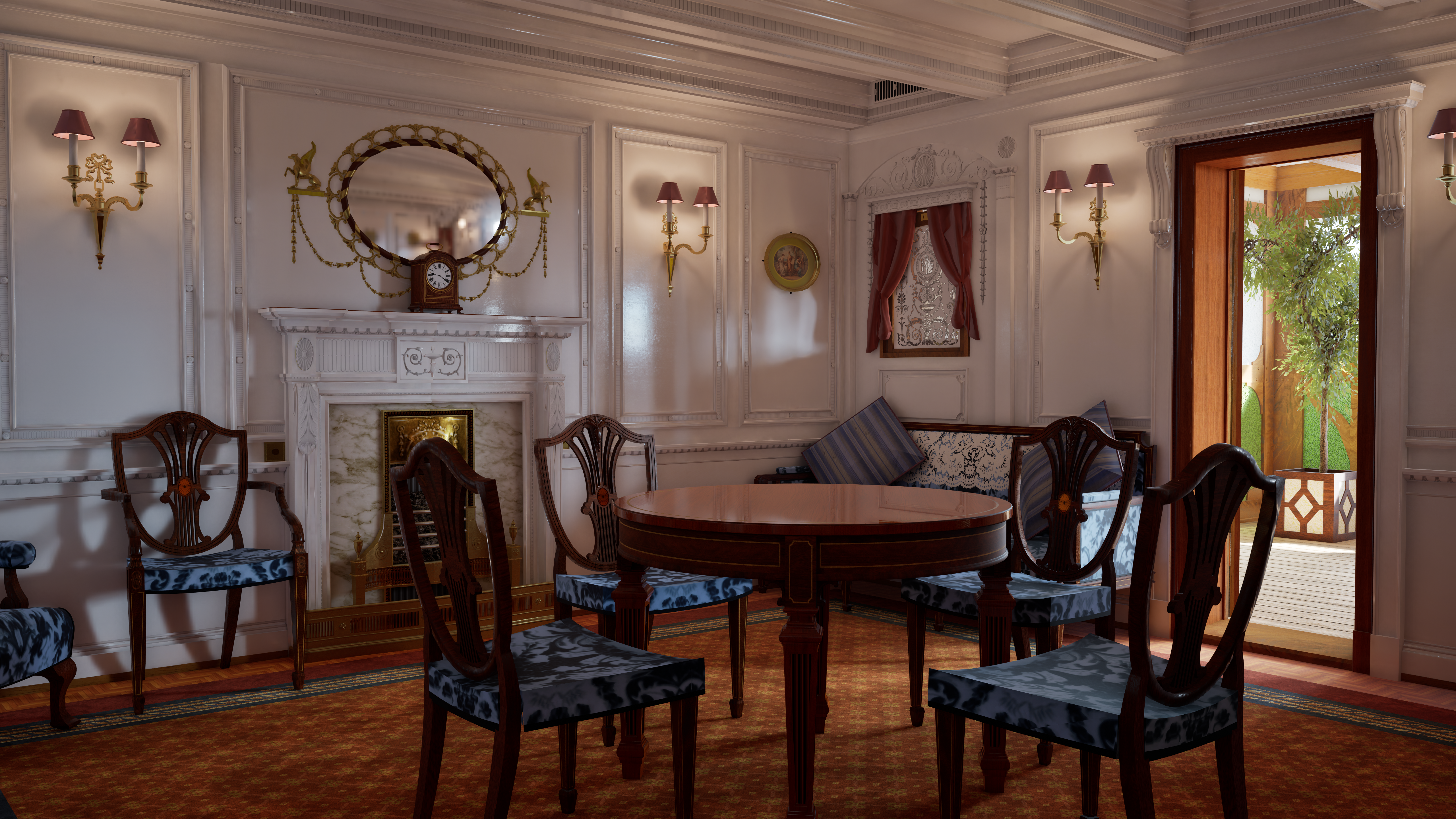 Titanic Video Games CGi Interior Chair Clocks Table 5120x2880