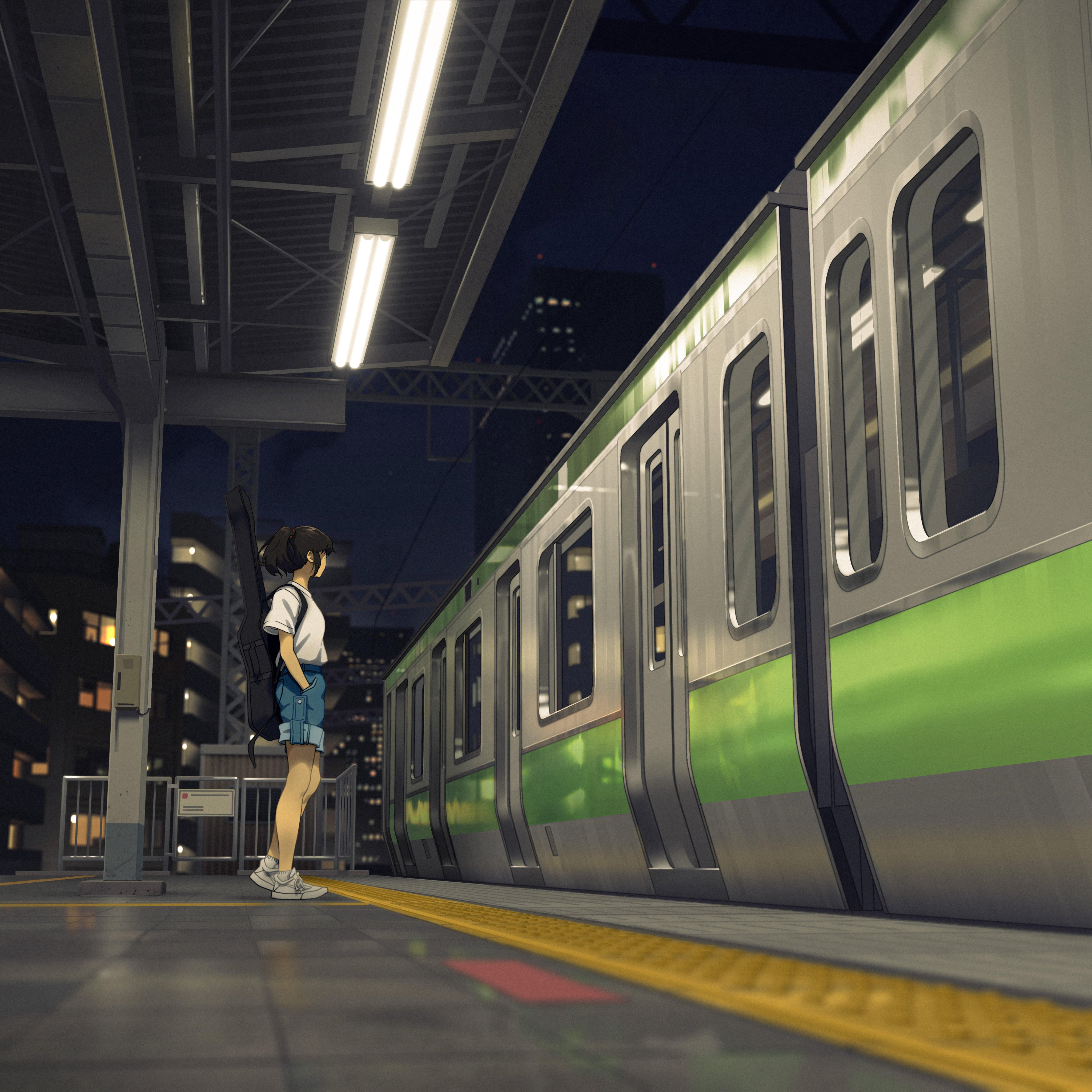 Anime Girls Subway Station Train 4096x4096