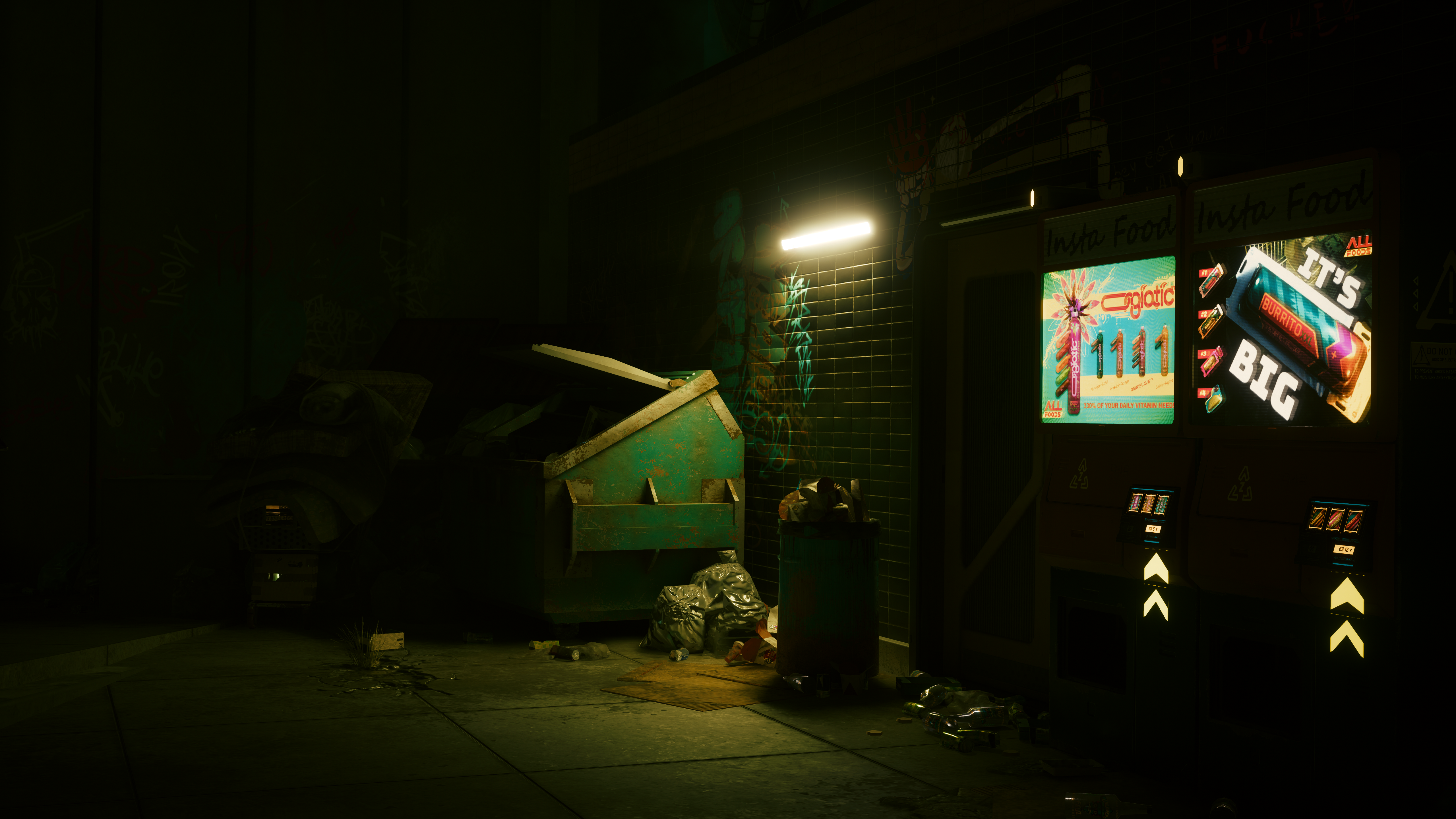 Cyberpunk 2077 Video Games Trash Bin CGi Vending Machine Night Trash 5120x2880