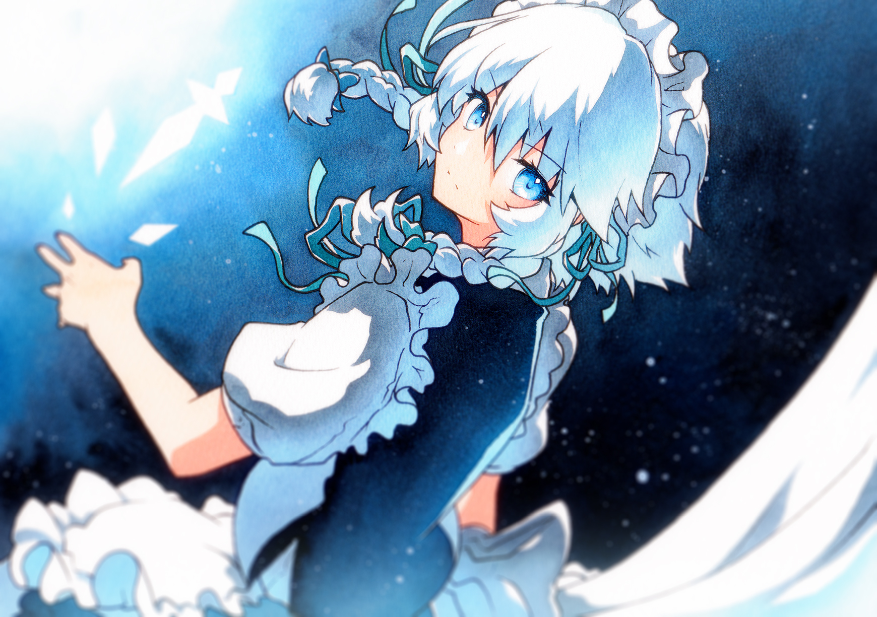 Touhou Maid Izayoi Sakuya Knife Looking At Viewer White Hair Anime Girls Maid Outfit Braided Hair Tw 1740x1225