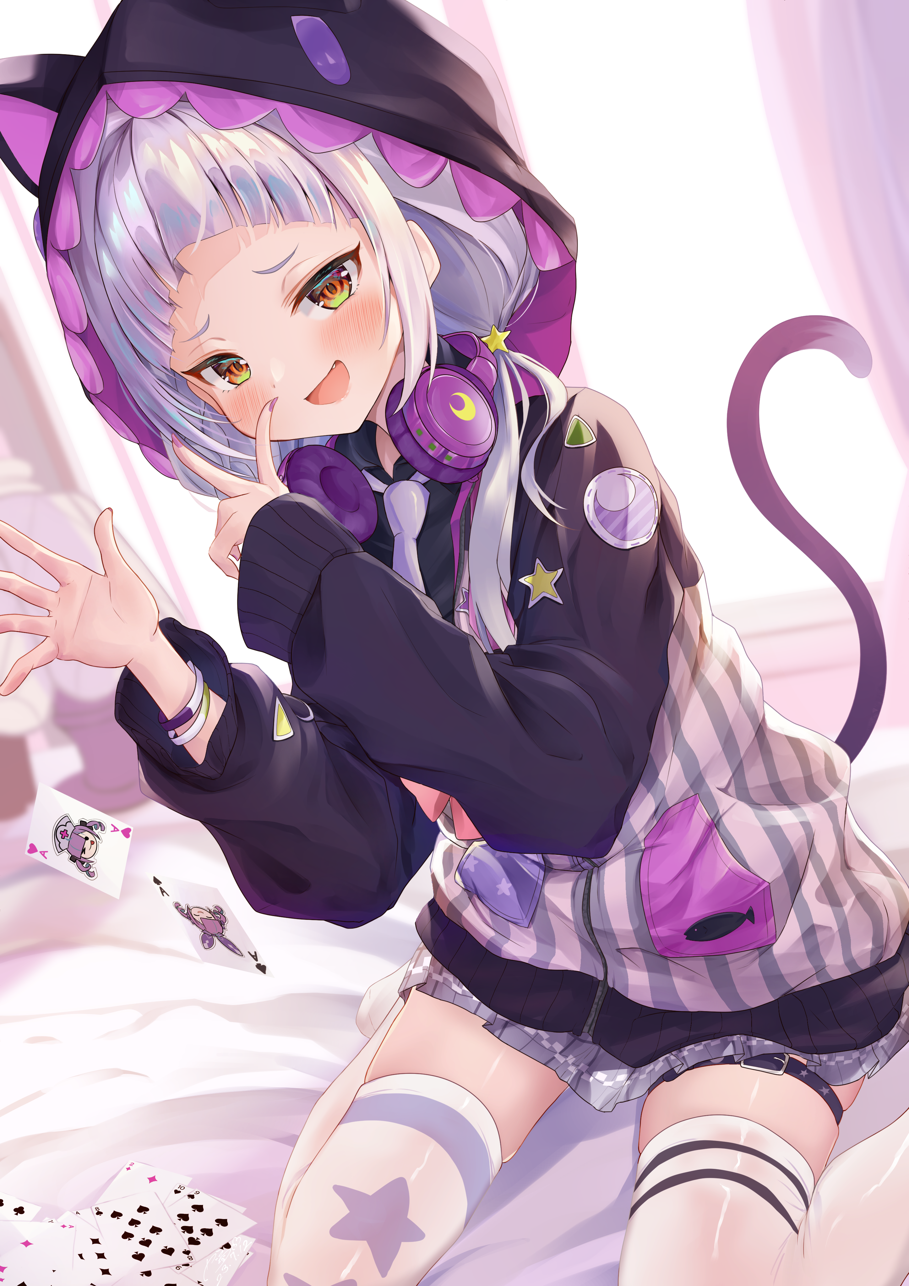 Virtual Youtuber Hololive Murasaki Shion White Hair Headphones Cat Tail Portrait Display Cat Girl An 2894x4093