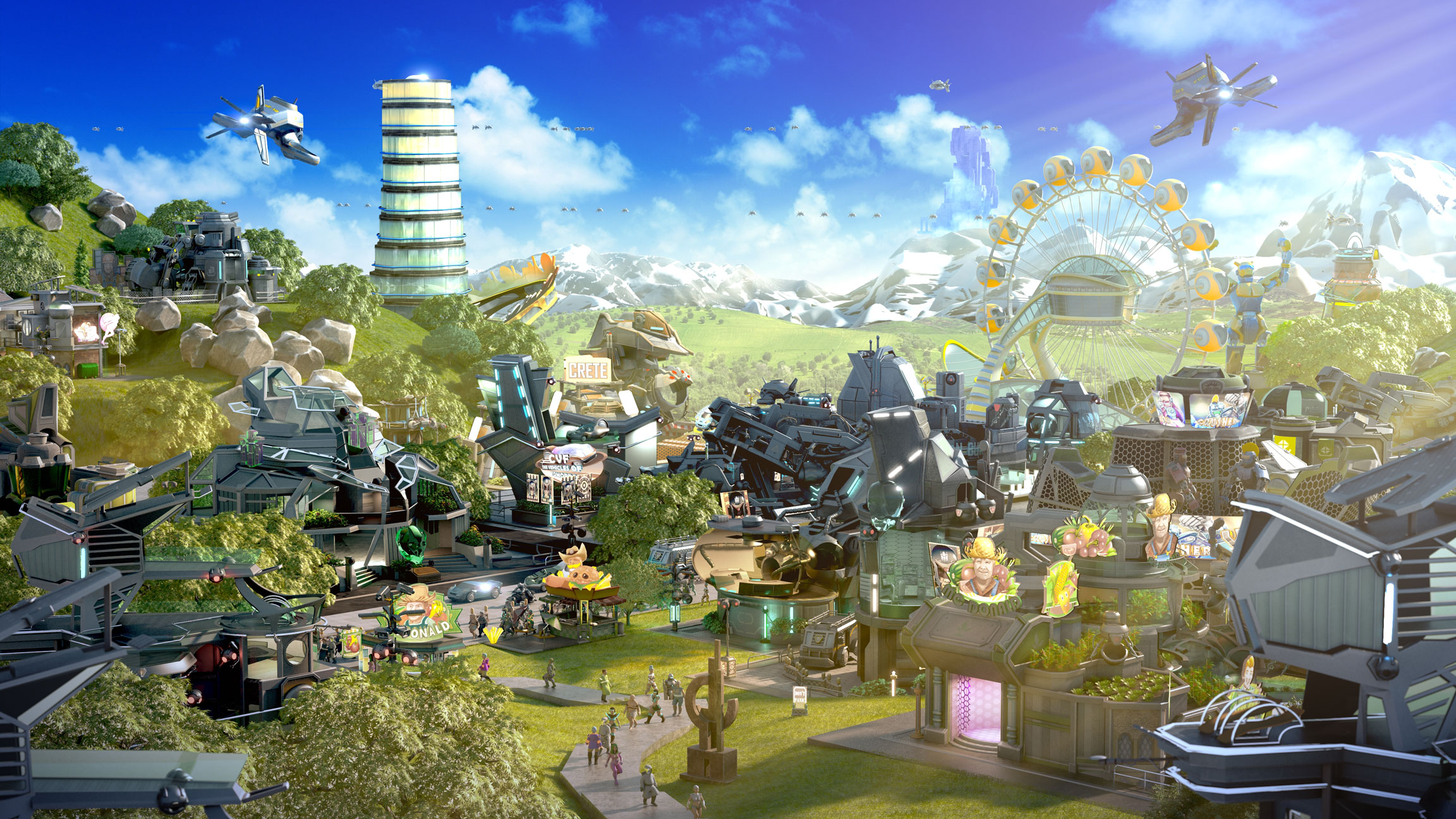 Video Games Forge Of Empires City Futuristic Futuristic City Spaceship Tower Sky Clouds Sunlight Vid 2304x1296
