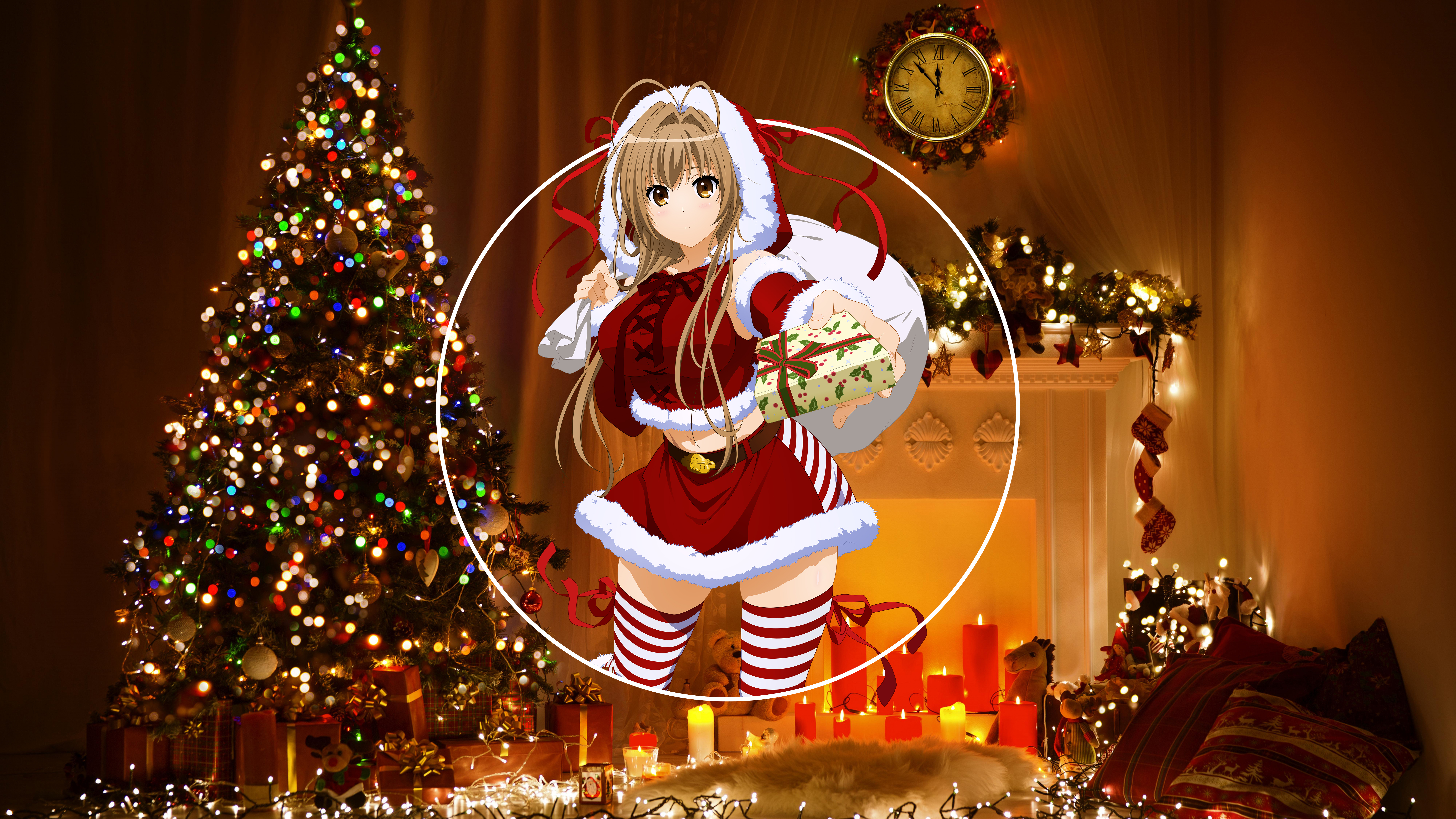 Anime Anime Girls Christmas Amagi Brilliant Park Sento Isuzu Christmas Tree Christmas Clothes Pictur 7680x4320