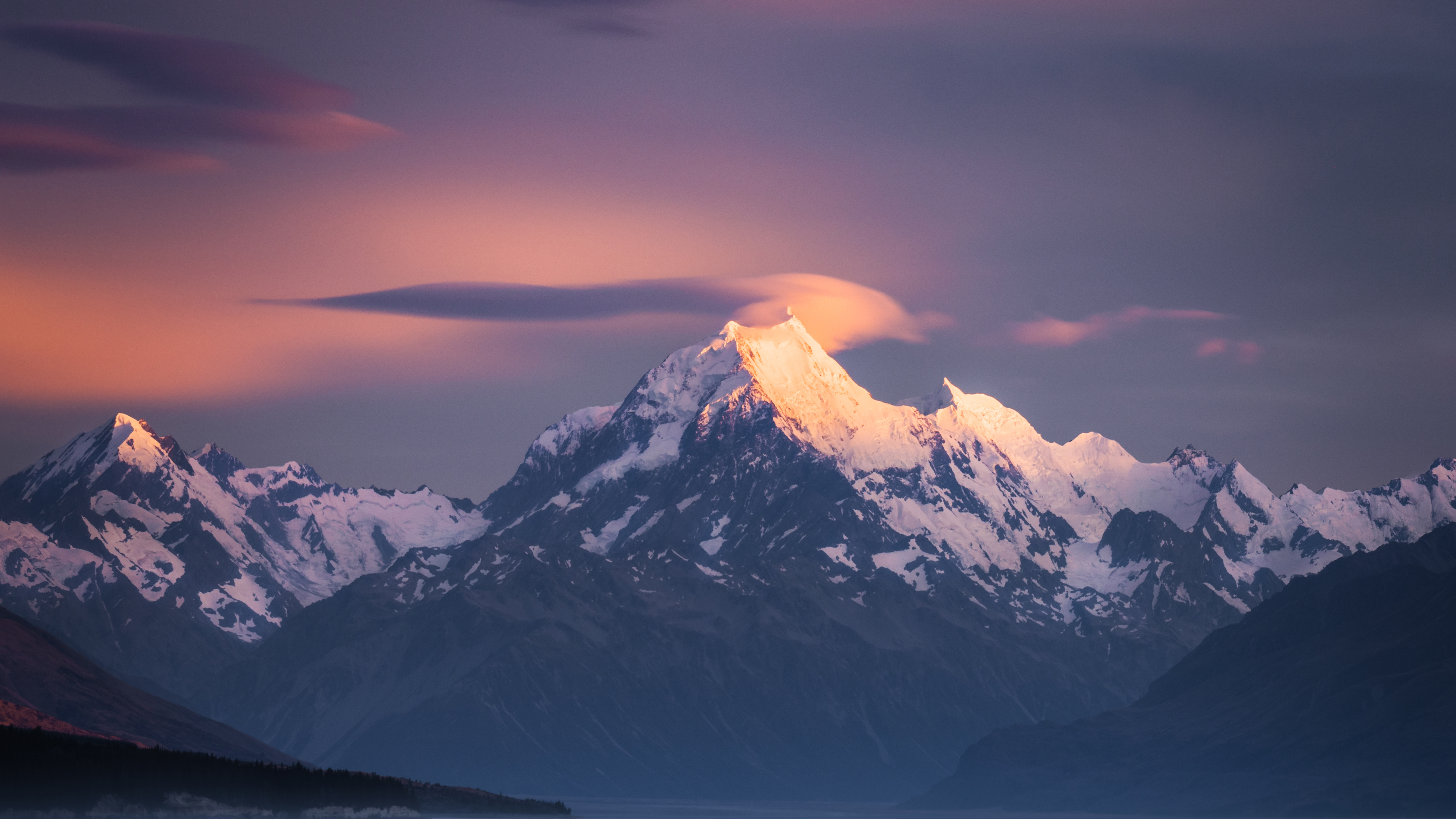 Landscape Nature Photography Mountains Sky Mount Cook New Zealand Snow Peak Clouds Sunset 5120x2880