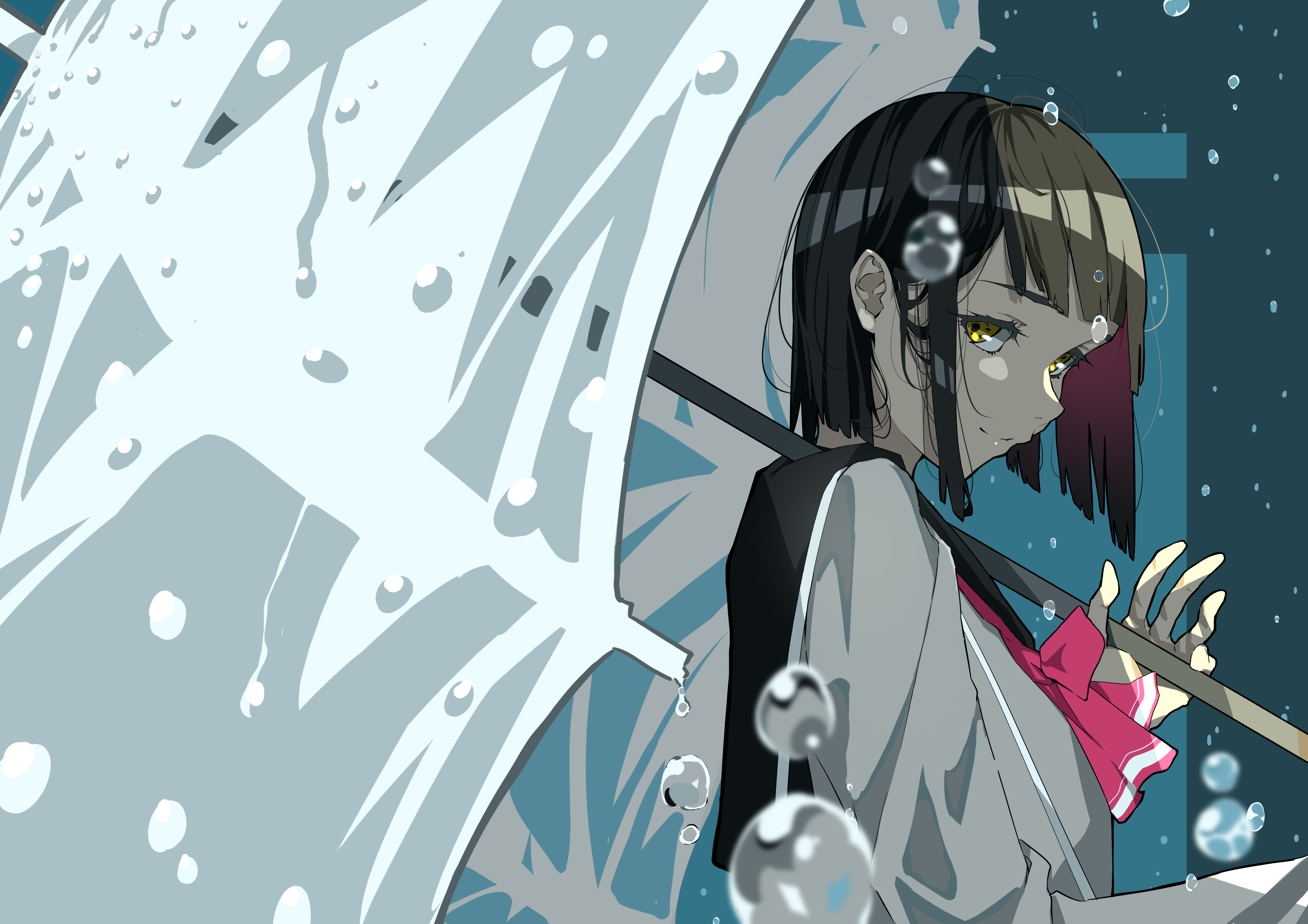 Nico Tina Minimalism Anime Girls Schoolgirl School Uniform Umbrella Water Drops 3508x2480