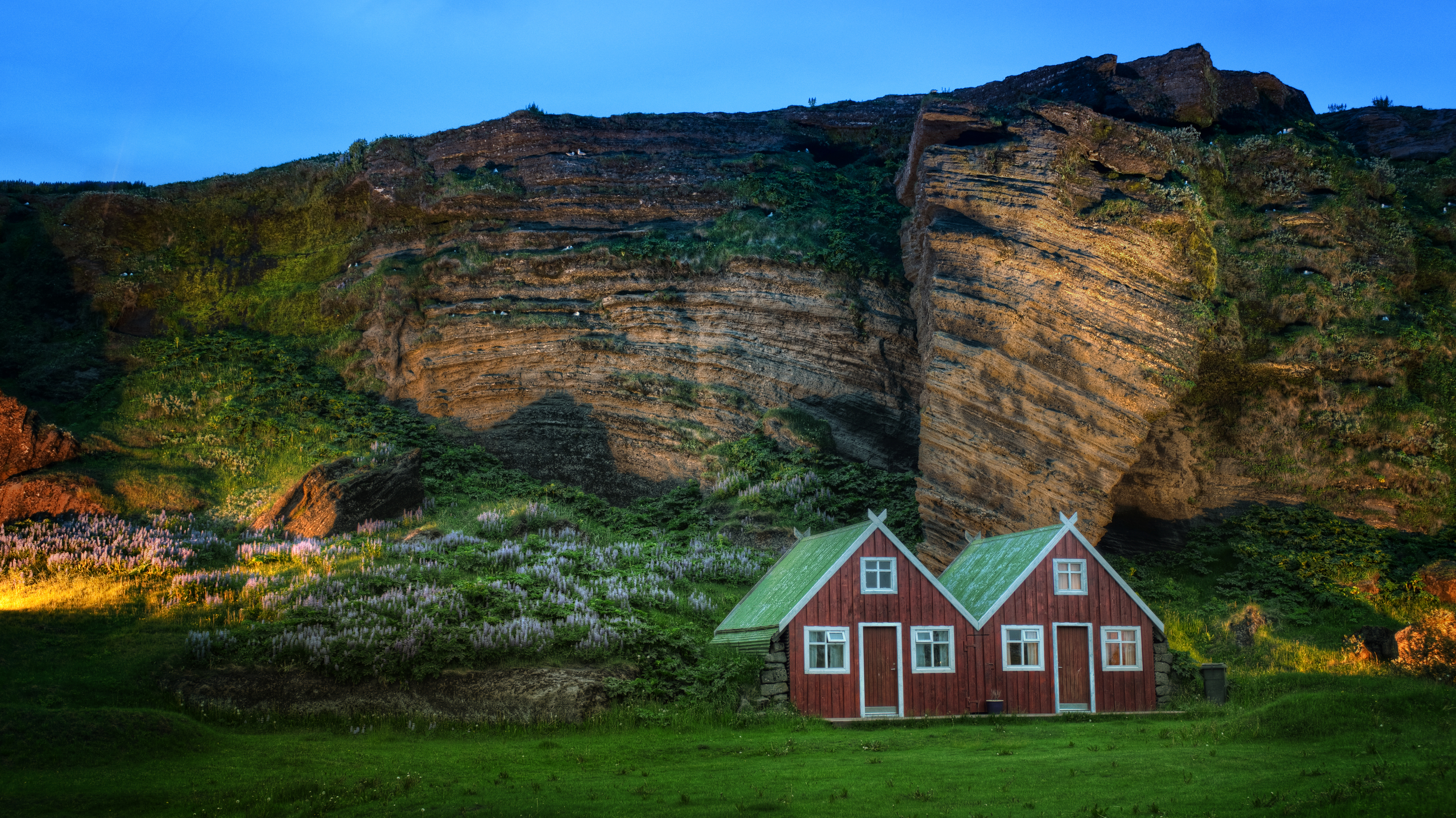 Landscape Iceland Trey Ratcliff Photography Nature Rocks Wall House Grass Flowers 3840x2160
