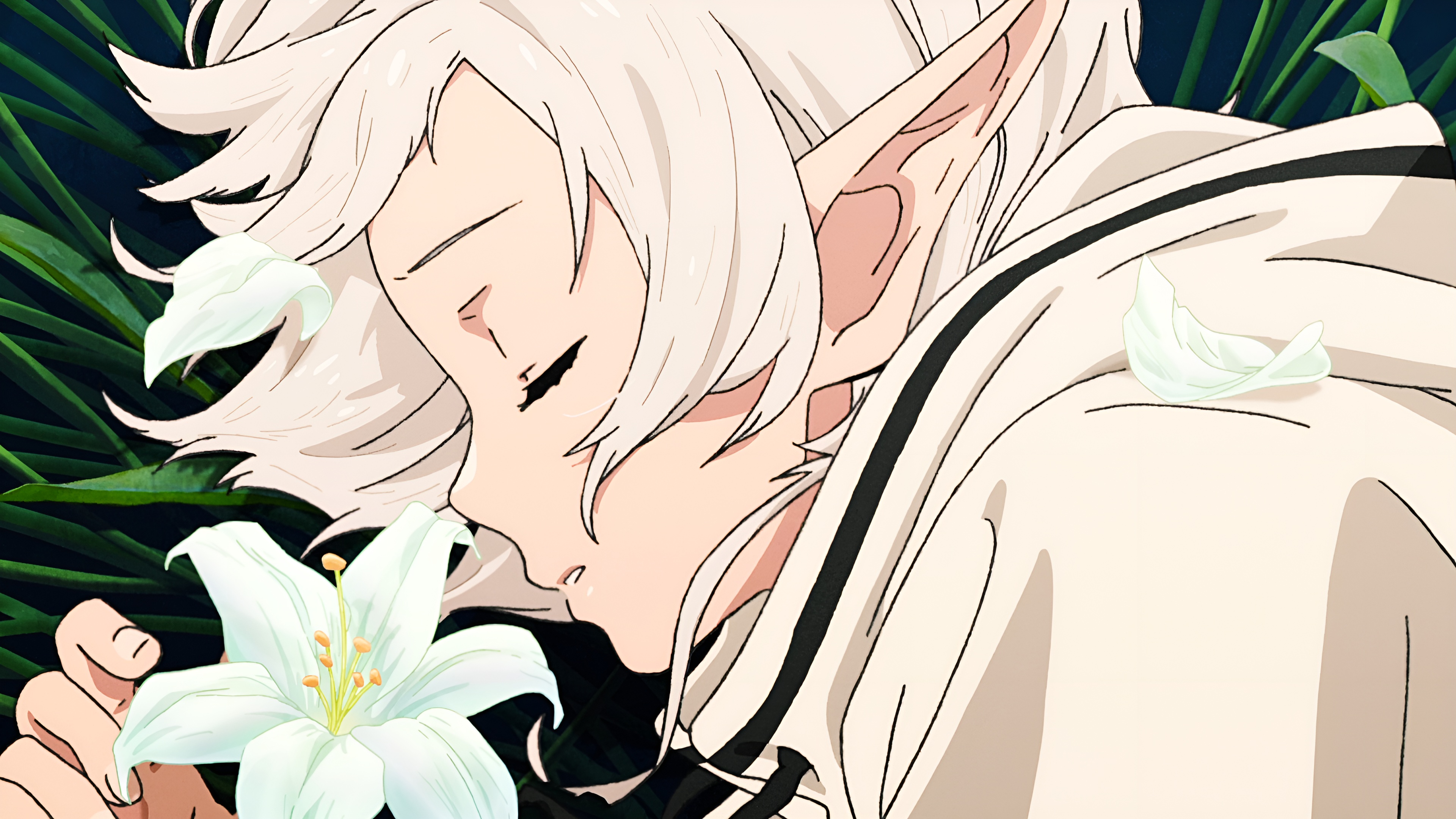 Mushoku Tensei Anime Sylphiette Anime Girls Pointy Ears Closed Eyes Flowers Grass Sleeping Petals Ly 3840x2160