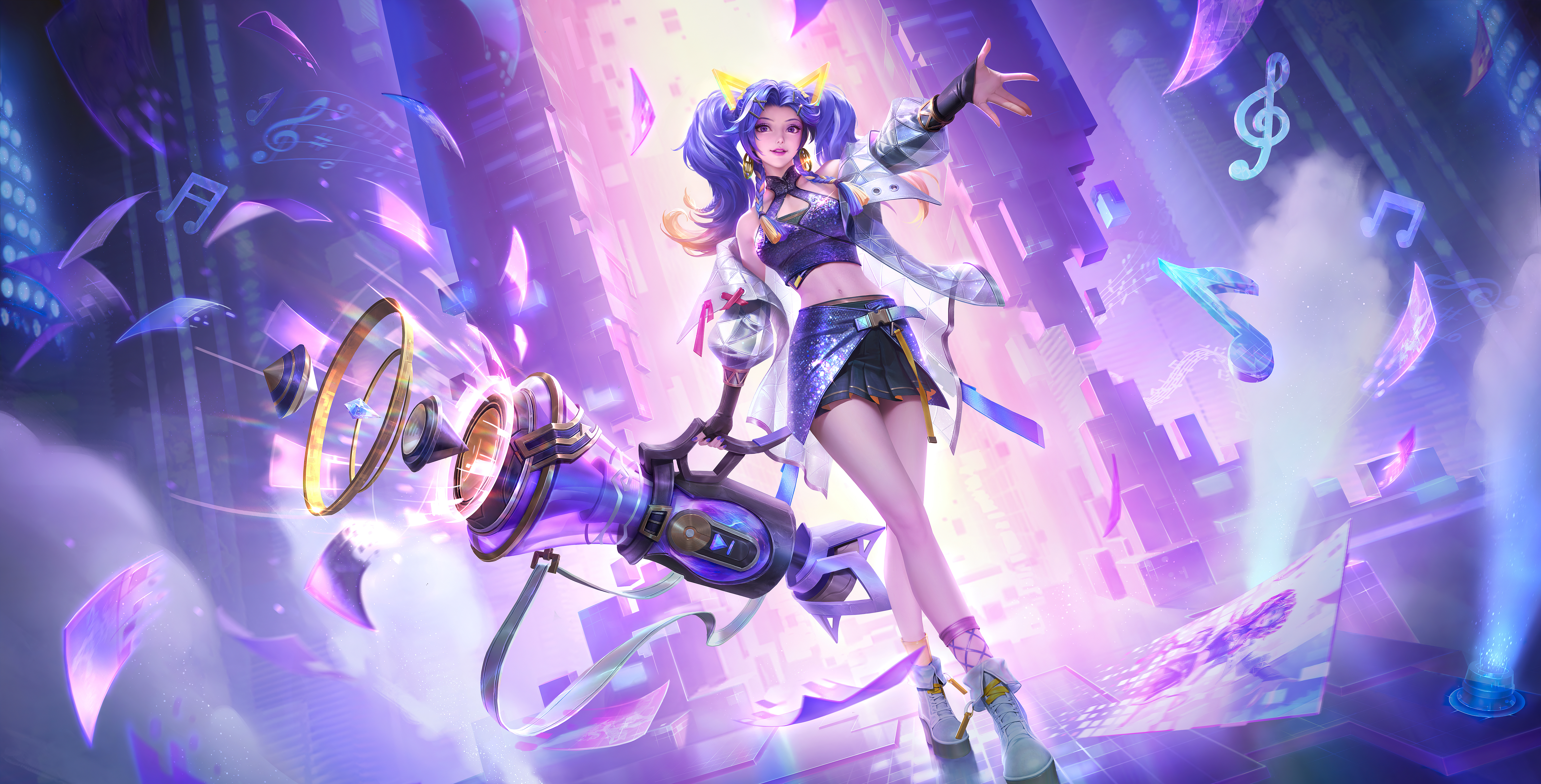 Honor Of Kings Game Characters Video Game Girls Purple Hair Long Hair Skirt Legs Girl With Weapon Sl 7465x3800