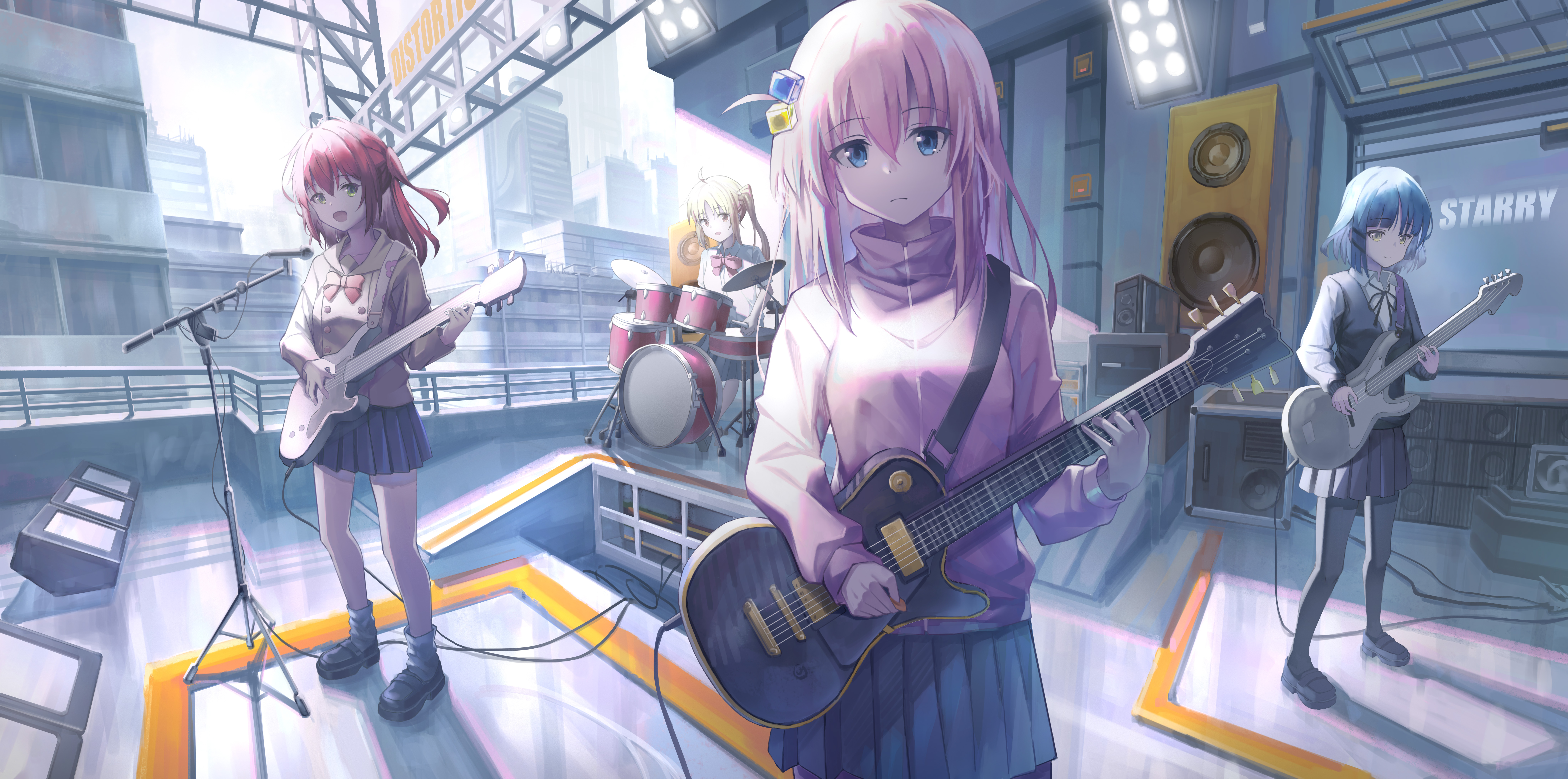 Anime Anime Girls BOCCHi THE ROCK Guitar Drums Musical Instrument Kessoku Band Ryo Yamada Kita Ikuyo 8150x4050