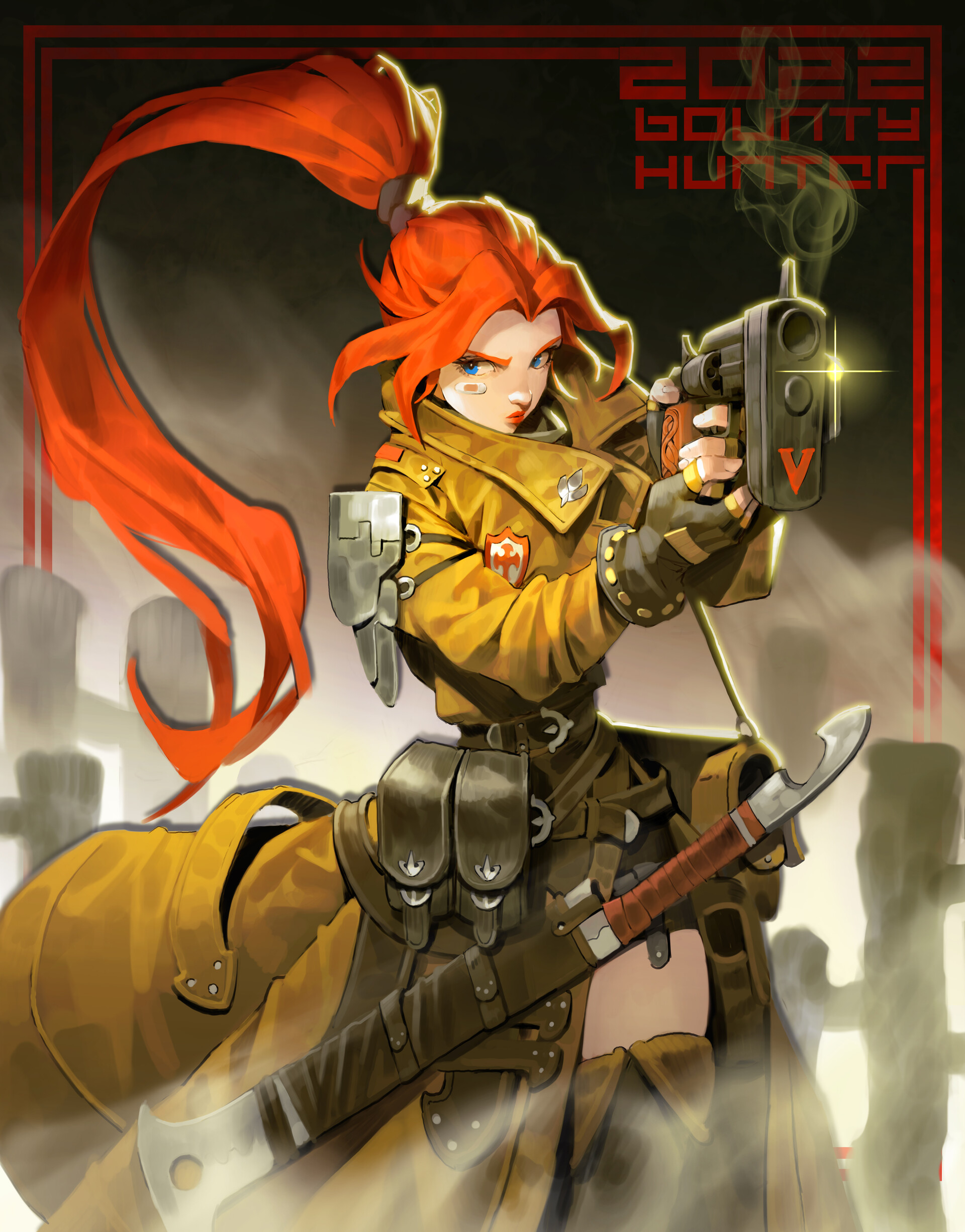 Anime Anime Girls Gun Weapon Girl With Weapon Redhead Long Hair Women Blue Eyes Red Lipstick 2022 Ye 1920x2451