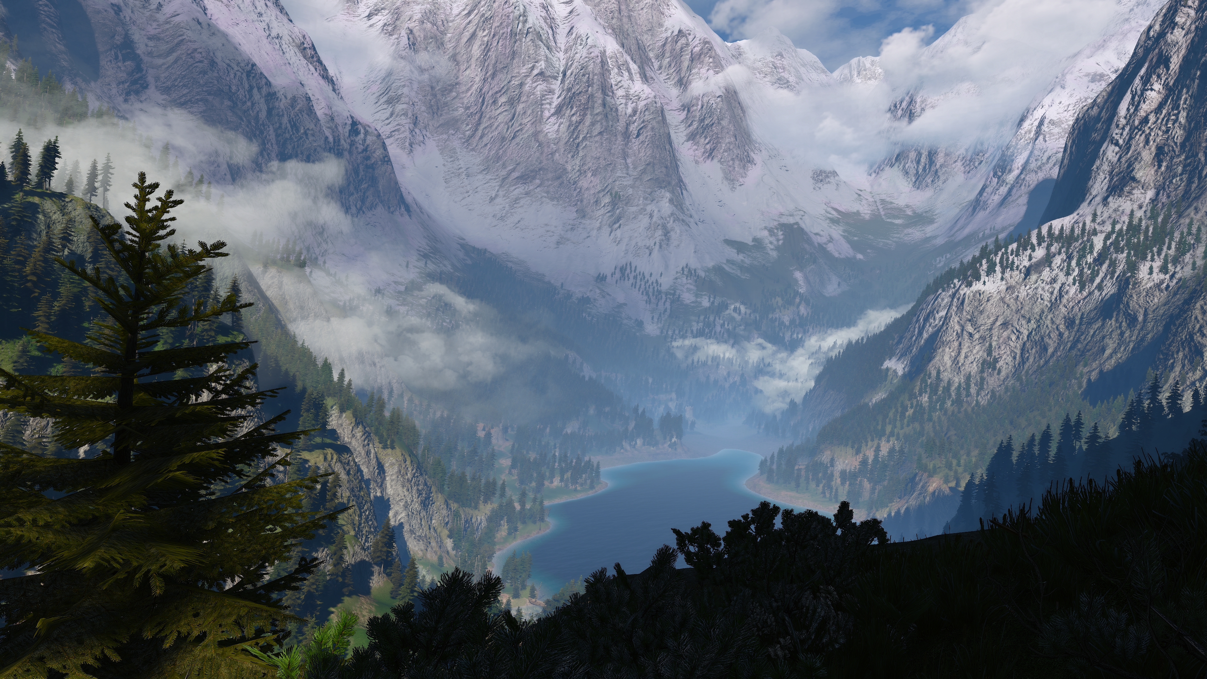 The Witcher 3 Wild Hunt PC Gaming Screen Shot Mountains Lake Clouds Rocks Valley 3840x2160