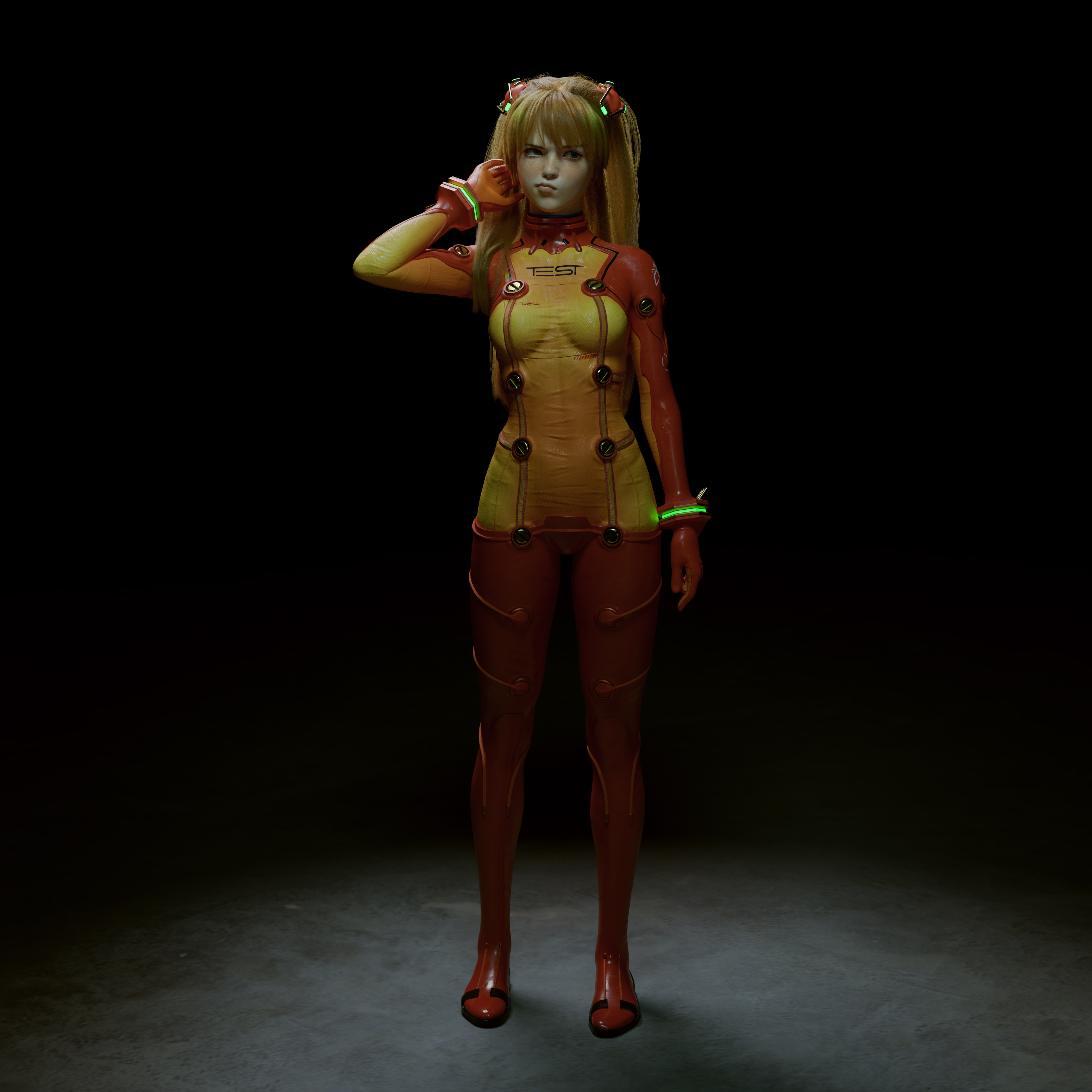 Asuka Langley Soryu Neon Genesis Evangelion Digital Art CGi Simple Background Anime Girls Lou LL 3840x3840