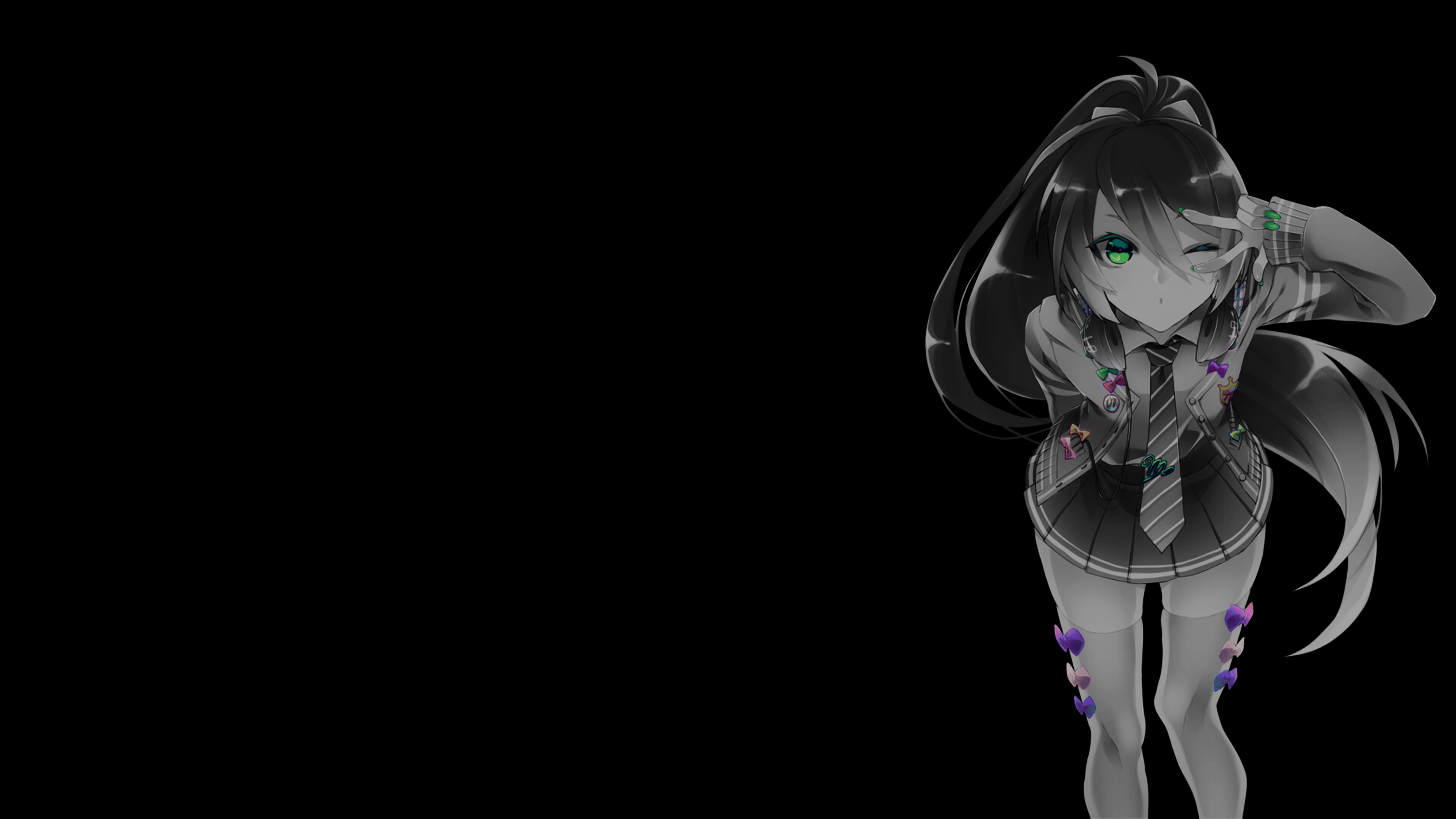 Selective Coloring Anime Girls Black Background Dark Background Simple Background Wallpaper 