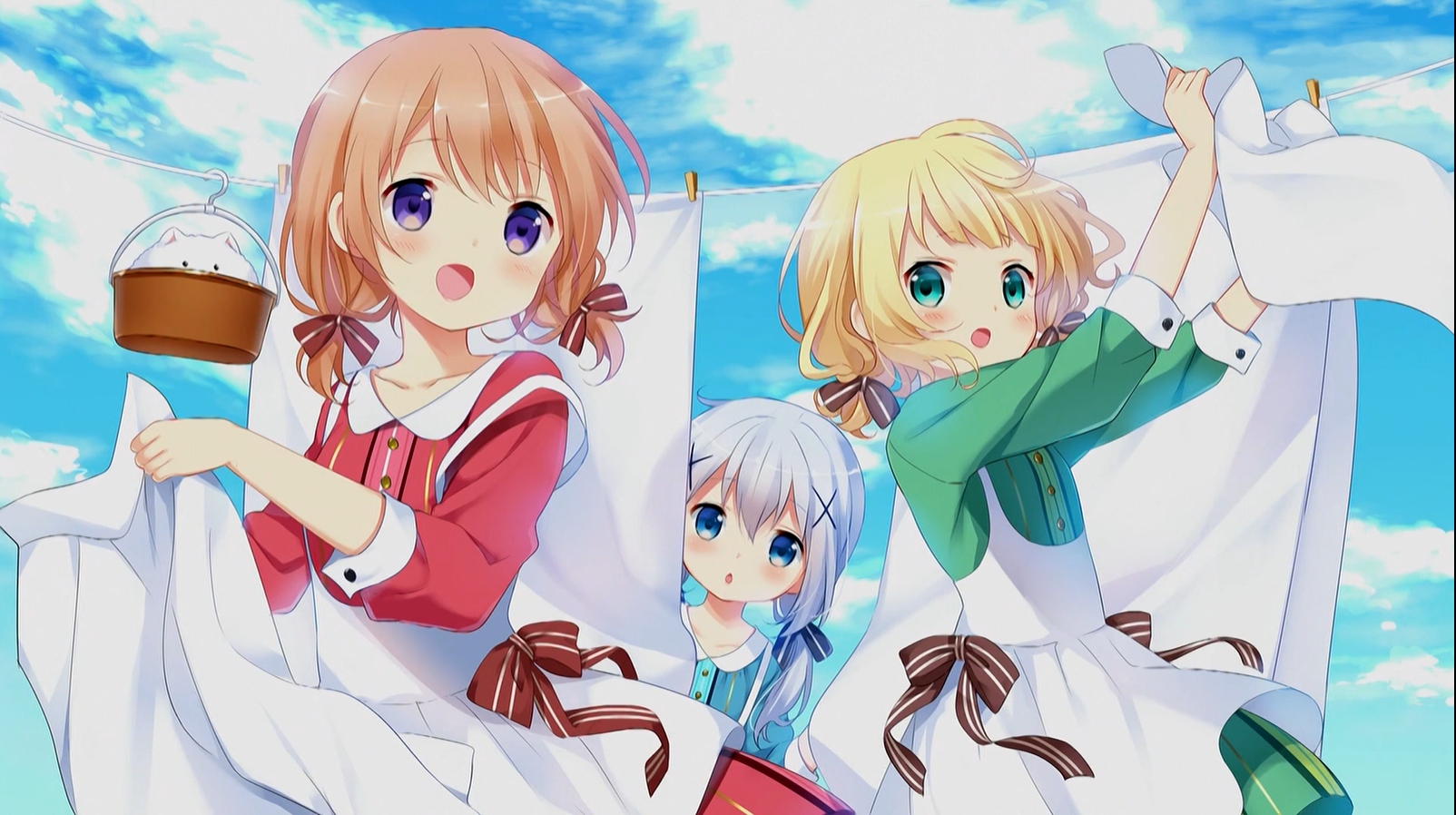 Anime Anime Girls Gochuumon Wa Usagi Desu Ka Laundry Sky Clouds Blushing Bow Tie 1604x898