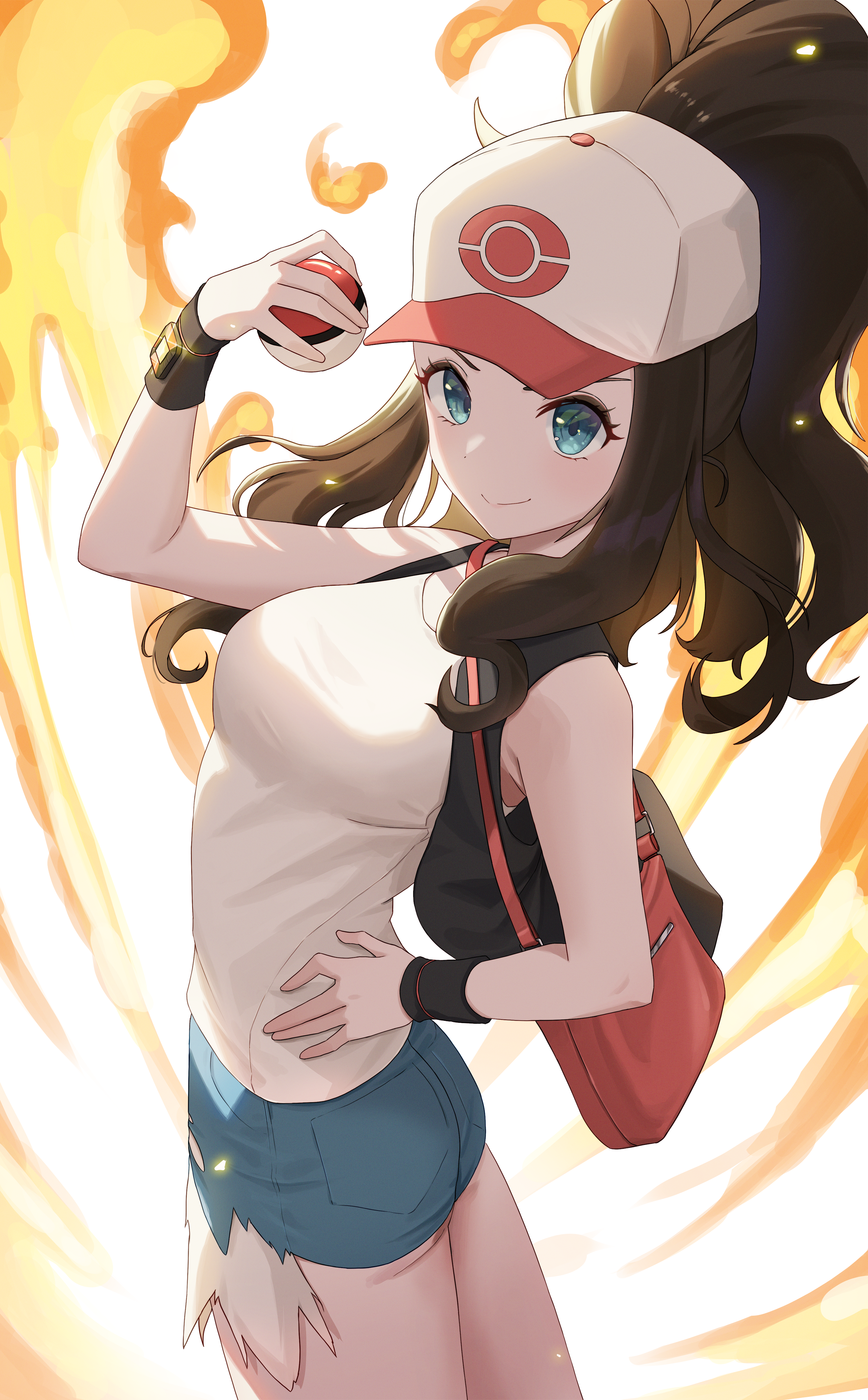 Anime Anime Girls Digital Art Artwork 2D Pixiv Looking At Viewer Pokemon Hat Poke Ball Purse Hands O 2645x4264