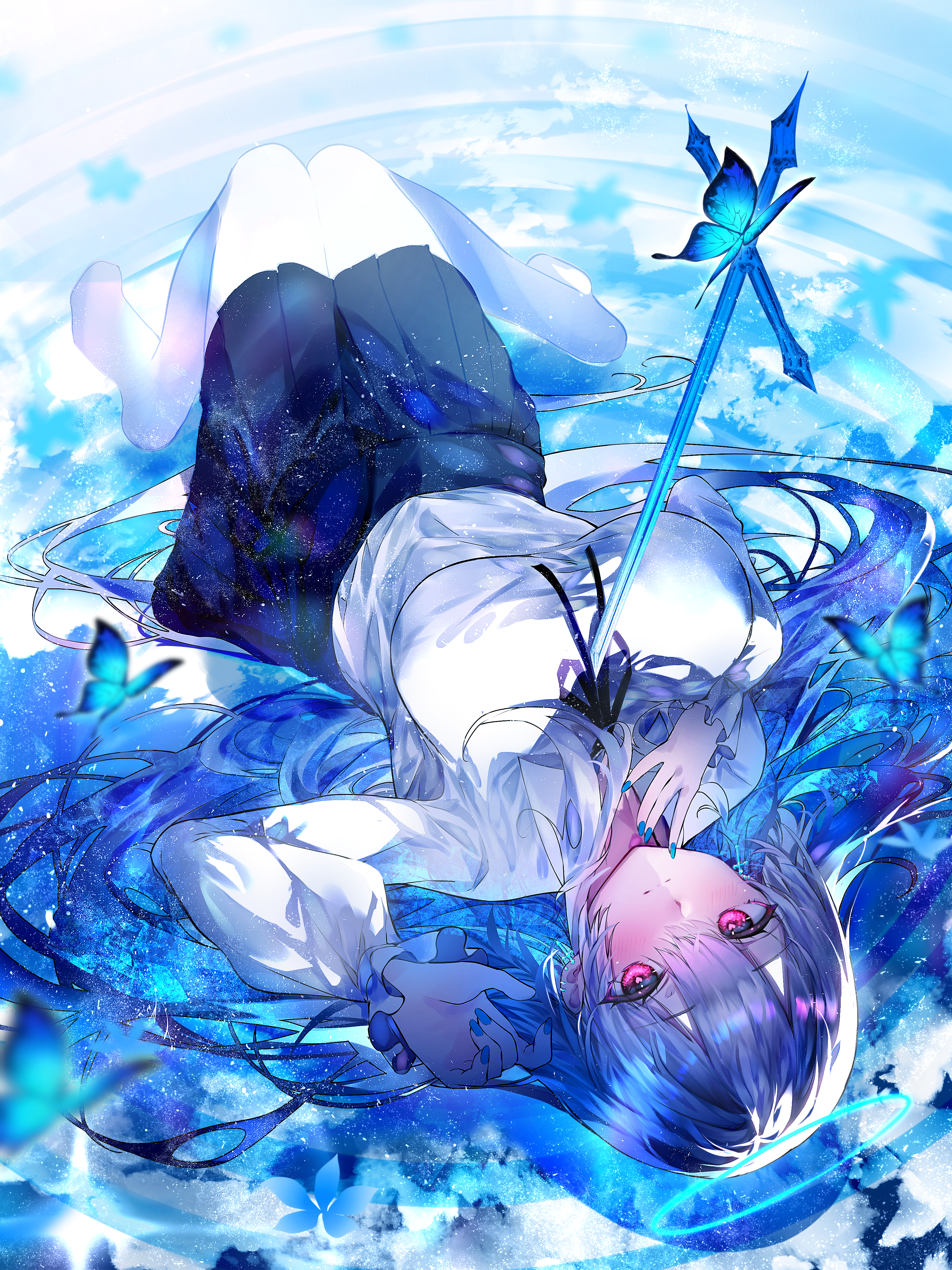 W Artist Pixiv Anime Anime Girls Portrait Display Lying Down Lying On Back Water Butterfly Long Hair 3000x4000