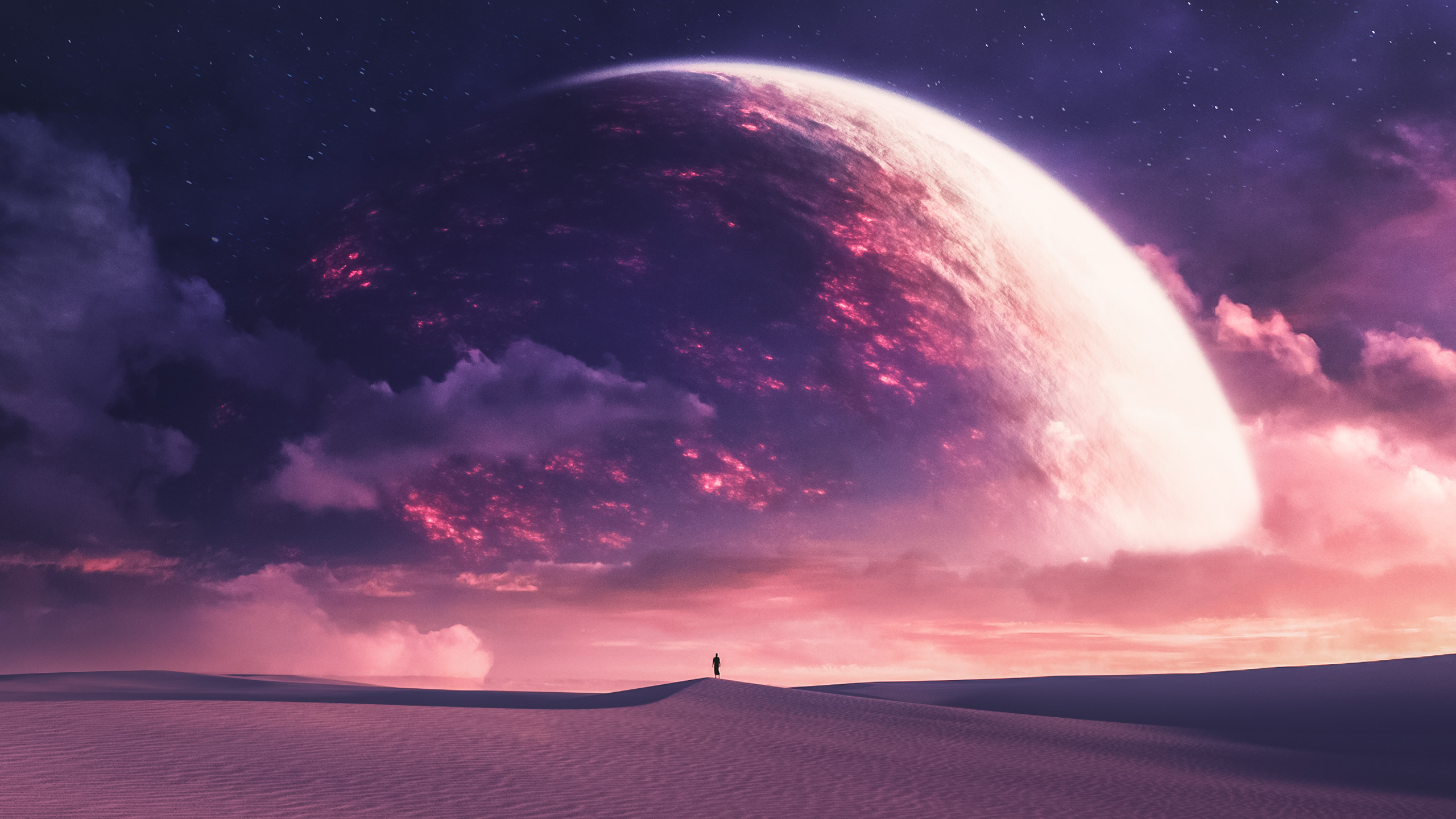 Digital Art Digital Artwork Desert Dunes Clouds Sky Planet Landscape Stars 2560x1440