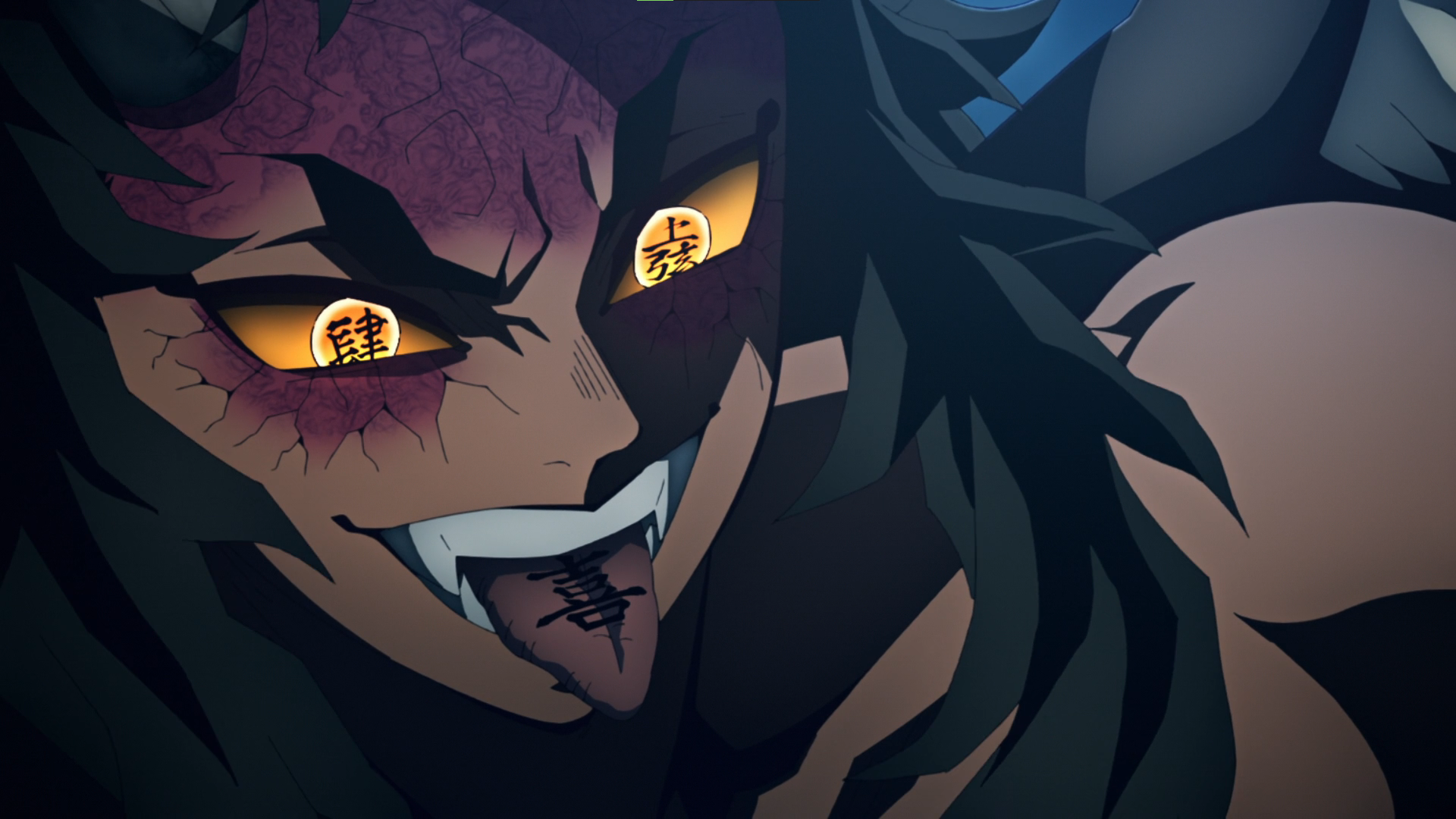 Kimetsu No Yaiba Glowing Eyes Demon Demon Face Anime Anime Screenshot Anime Boys Smiling Tongue Out  1920x1080