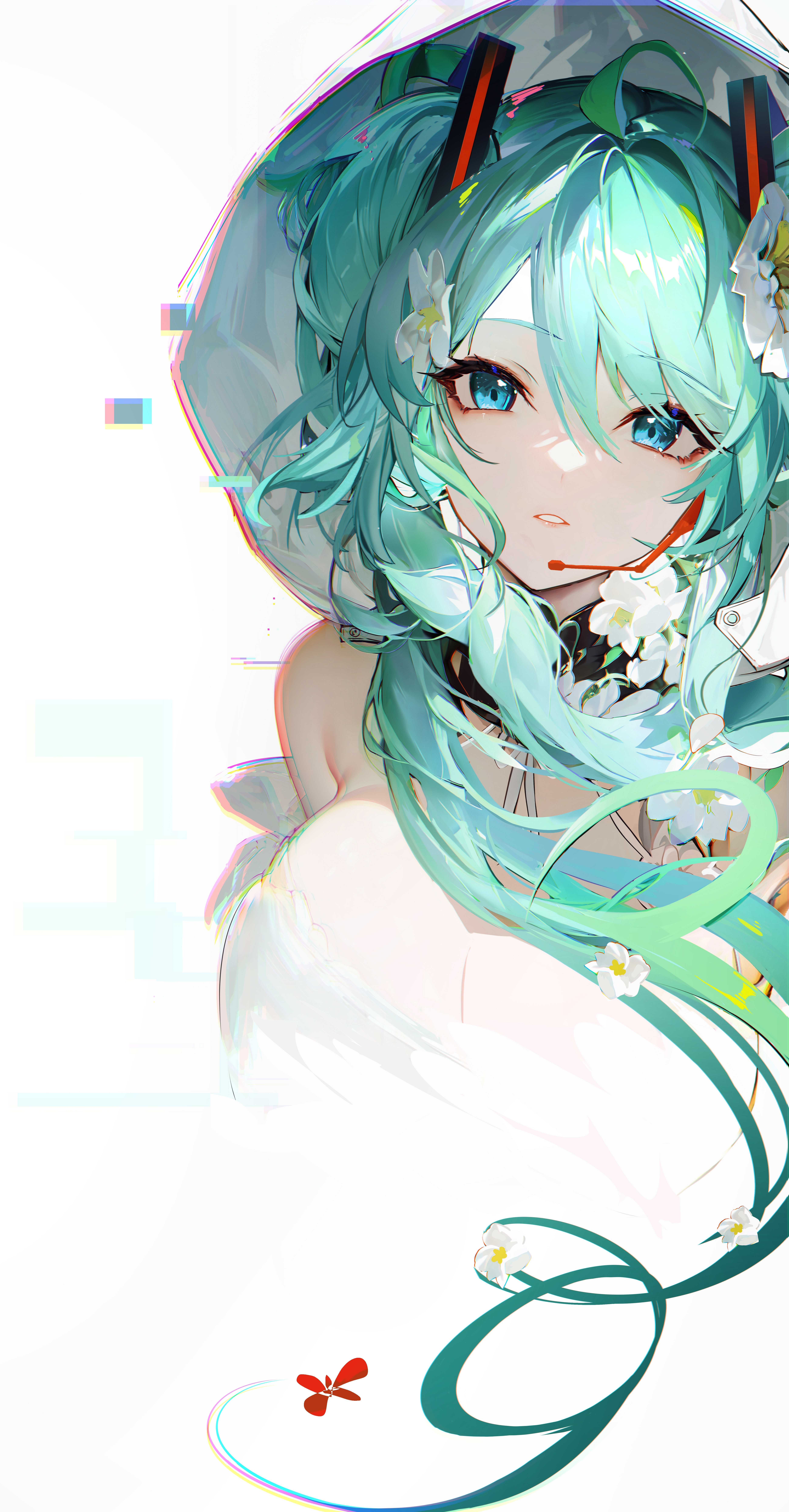 Anime Anime Girls Hatsune Miku Vocaloid Vertical Minimalism Simple Background Long Hair Looking At V 5200x9960