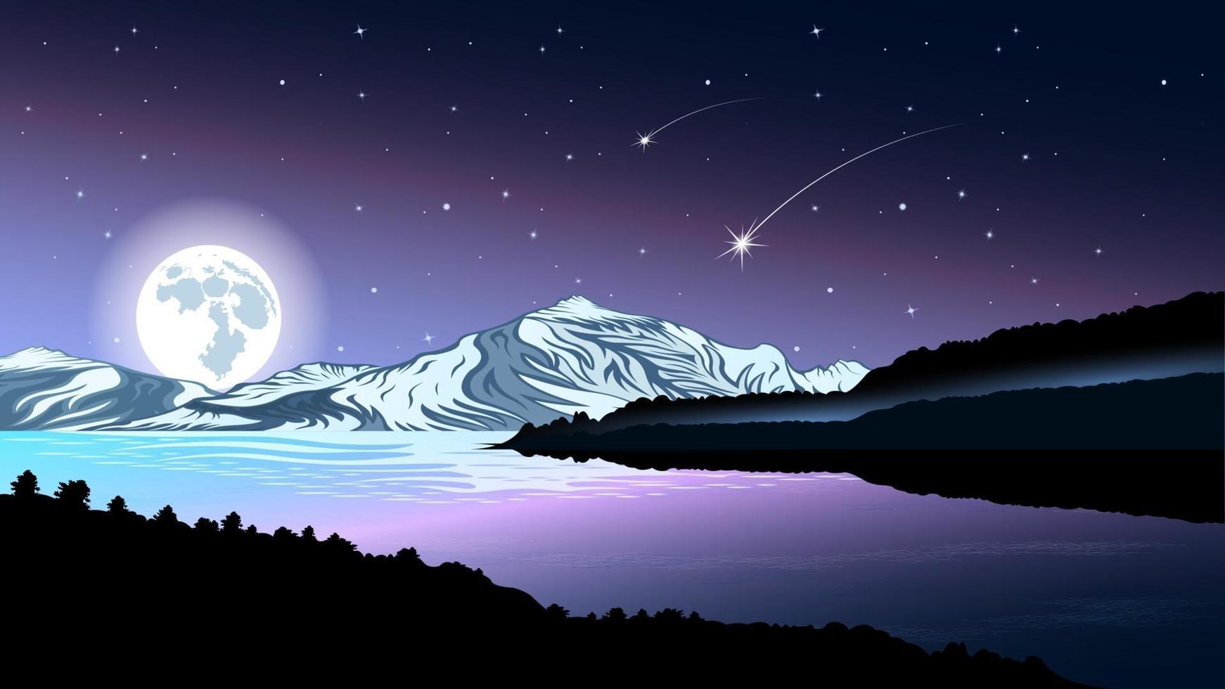 Paisagem Mountains Stars Starry Night Night Water Moon Shooting Stars Reflection Sky 1742x980