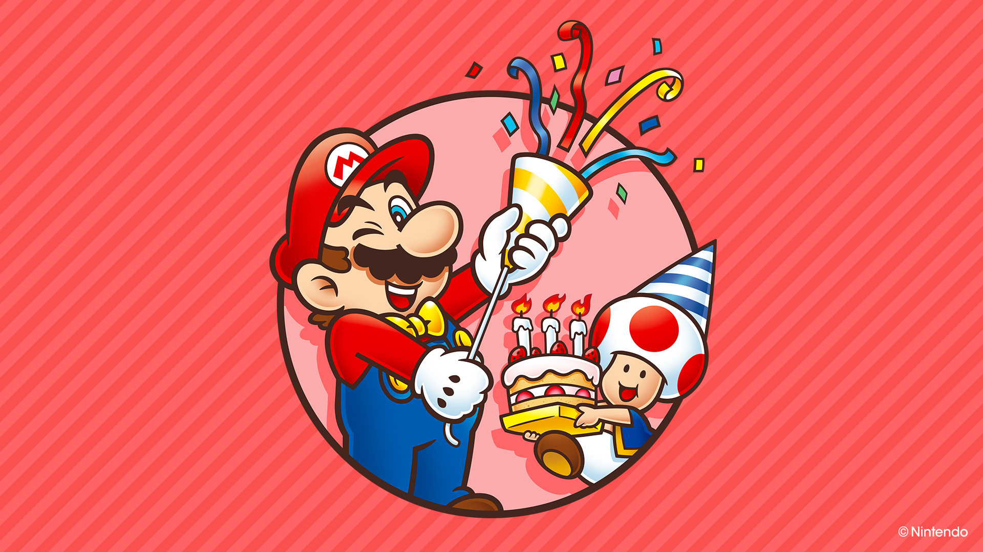 Nintendo Mario Toad Character Cake Simple Background Red Background Hat Minimalism One Eye Closed Wi 1920x1080