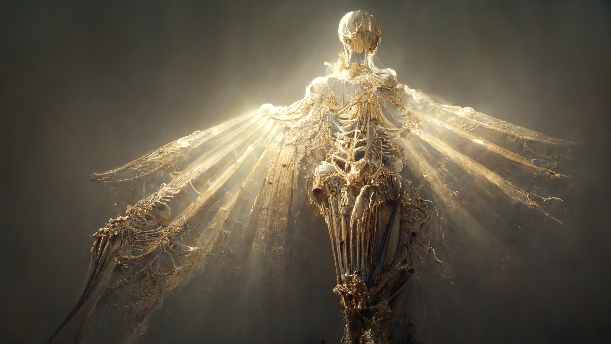 Digital Art Midjourney Ai Anatomy Bones Surreal Fantasy Art Wings Artwork Simple Background Skeleton 2048x1152