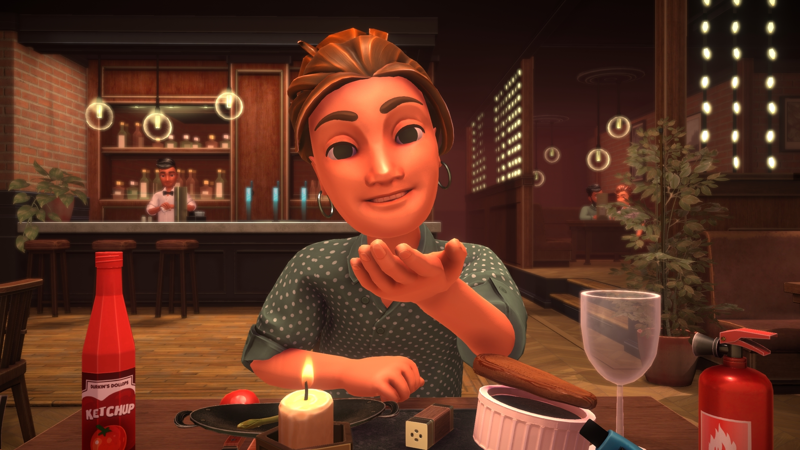 Video Games Restaurant CGi Candles Food Ketchup Earring Video Game Characters 2560x1440