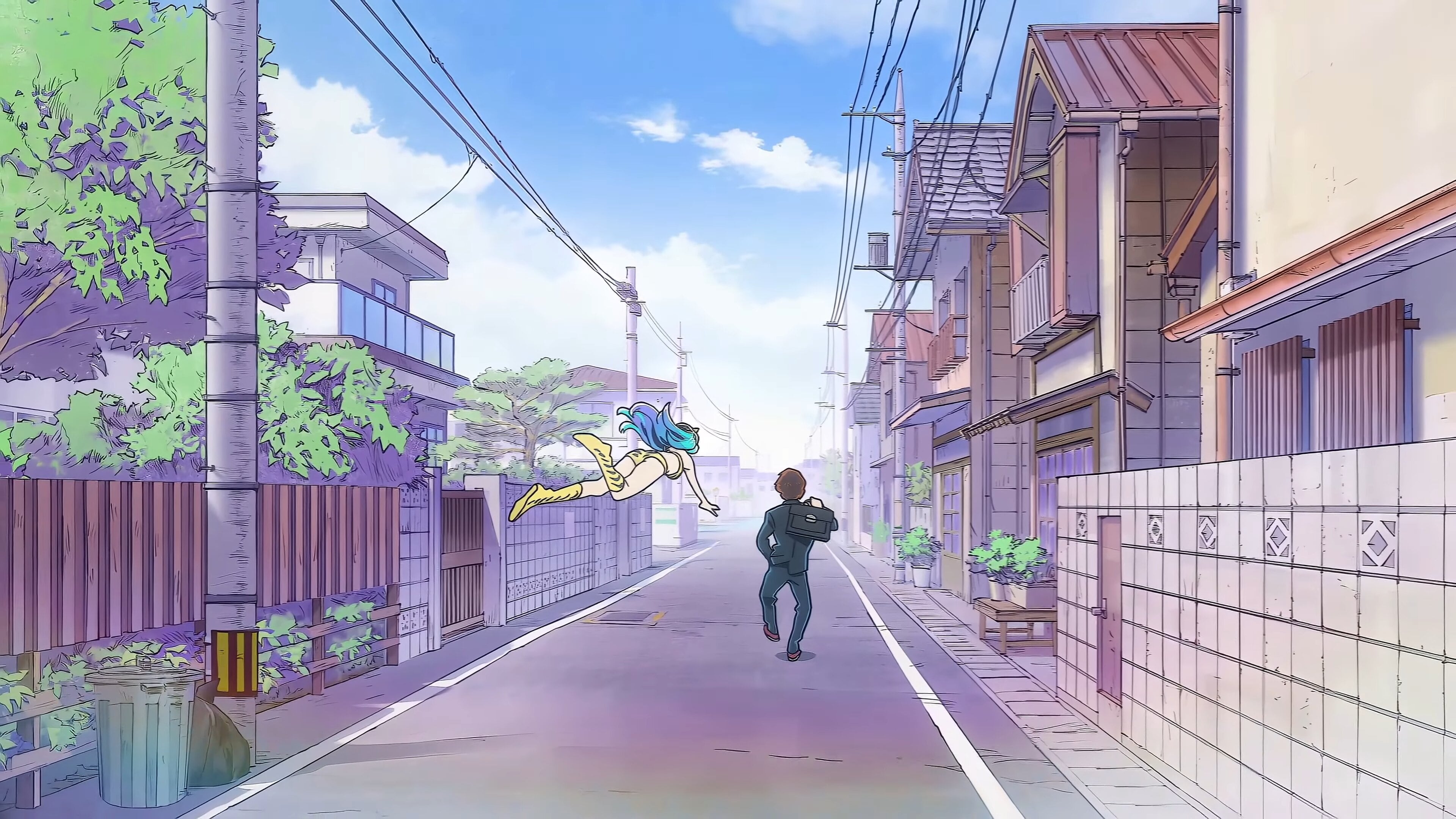 Urusei Yatsura Lum Invader Anime Girls Anime Boys Anime Couple Ataru Moroboshi Flying Walking Japan  3840x2160