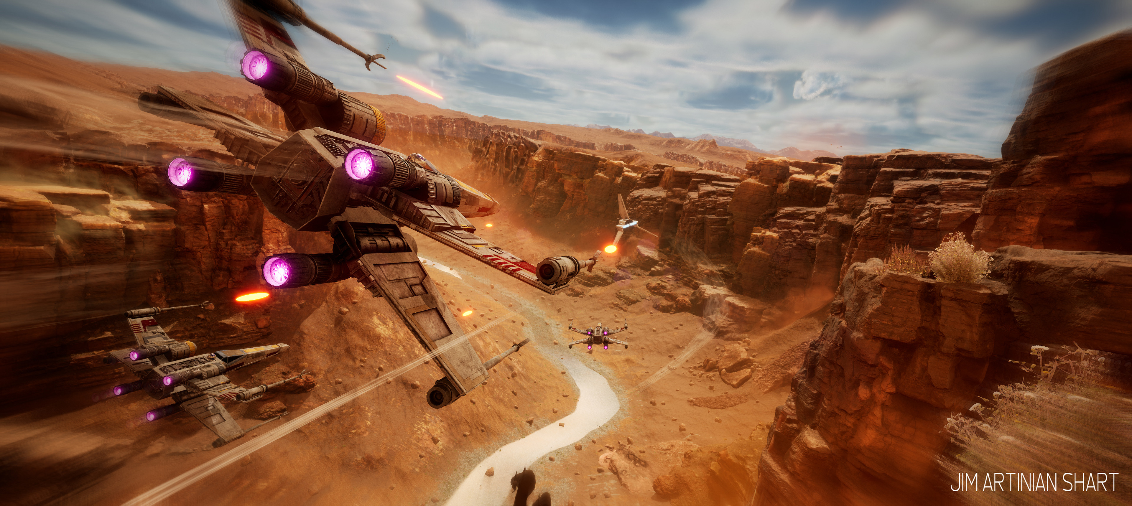 X Wing Imperial Shuttle Box Canyon 3840x1717
