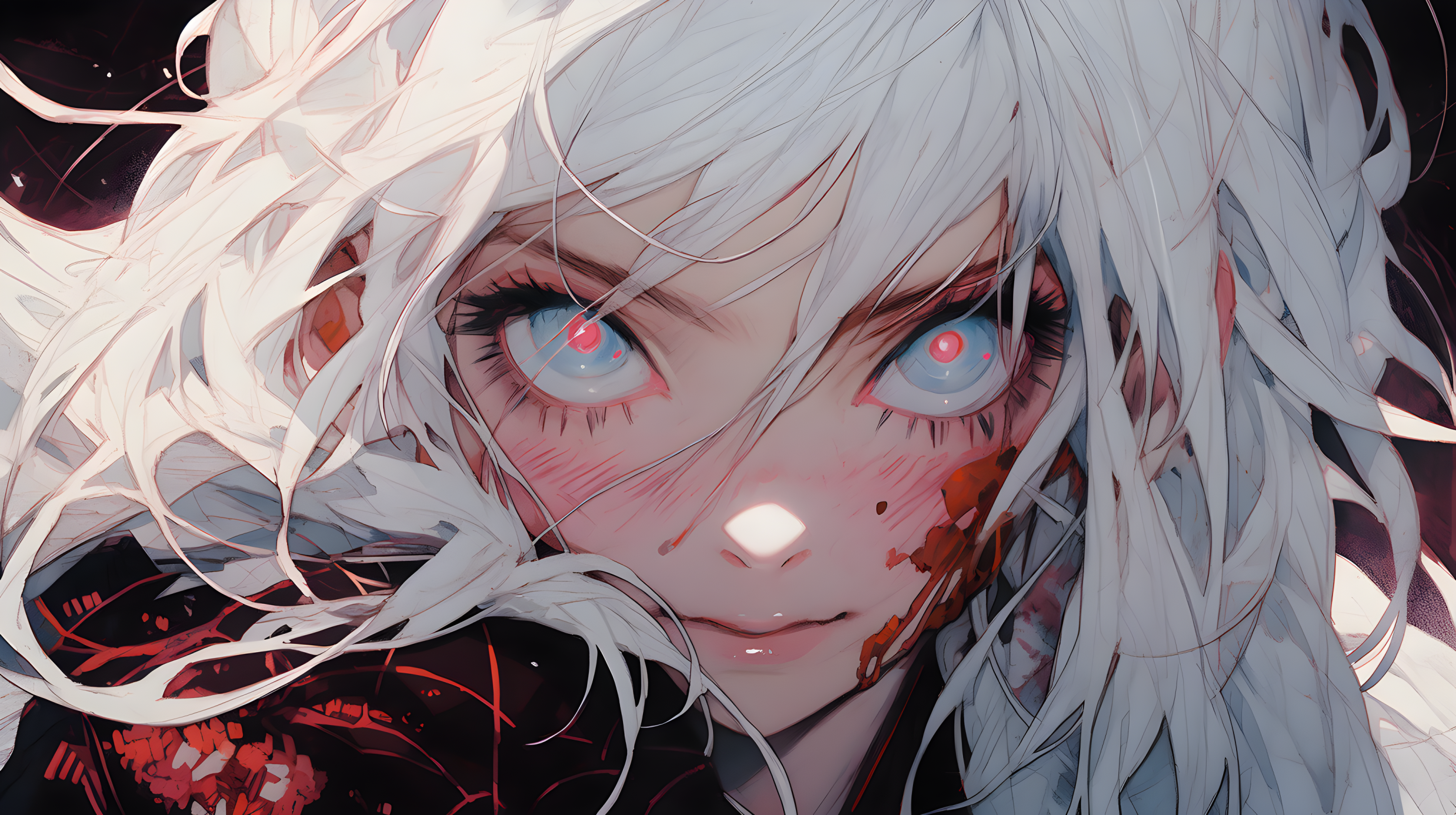 White Hair Anime Girls Long Hair Looking At Viewer Multi Colored Eyes 3786x2122