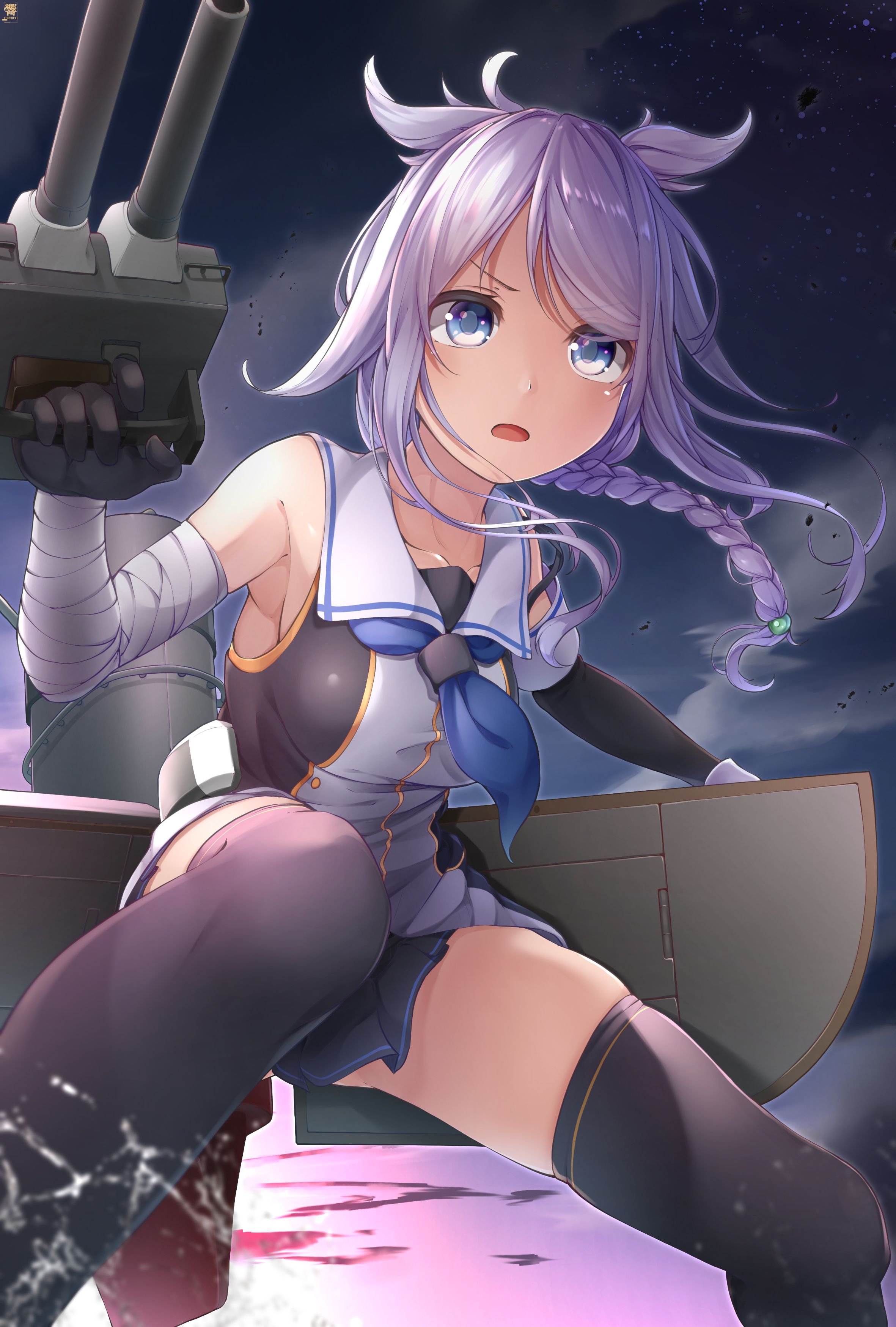 Anime Anime Girls Umikaze KanColle Braided Hair Long Hair Silver Hair Kantai Collection Artwork Digi 2362x3496