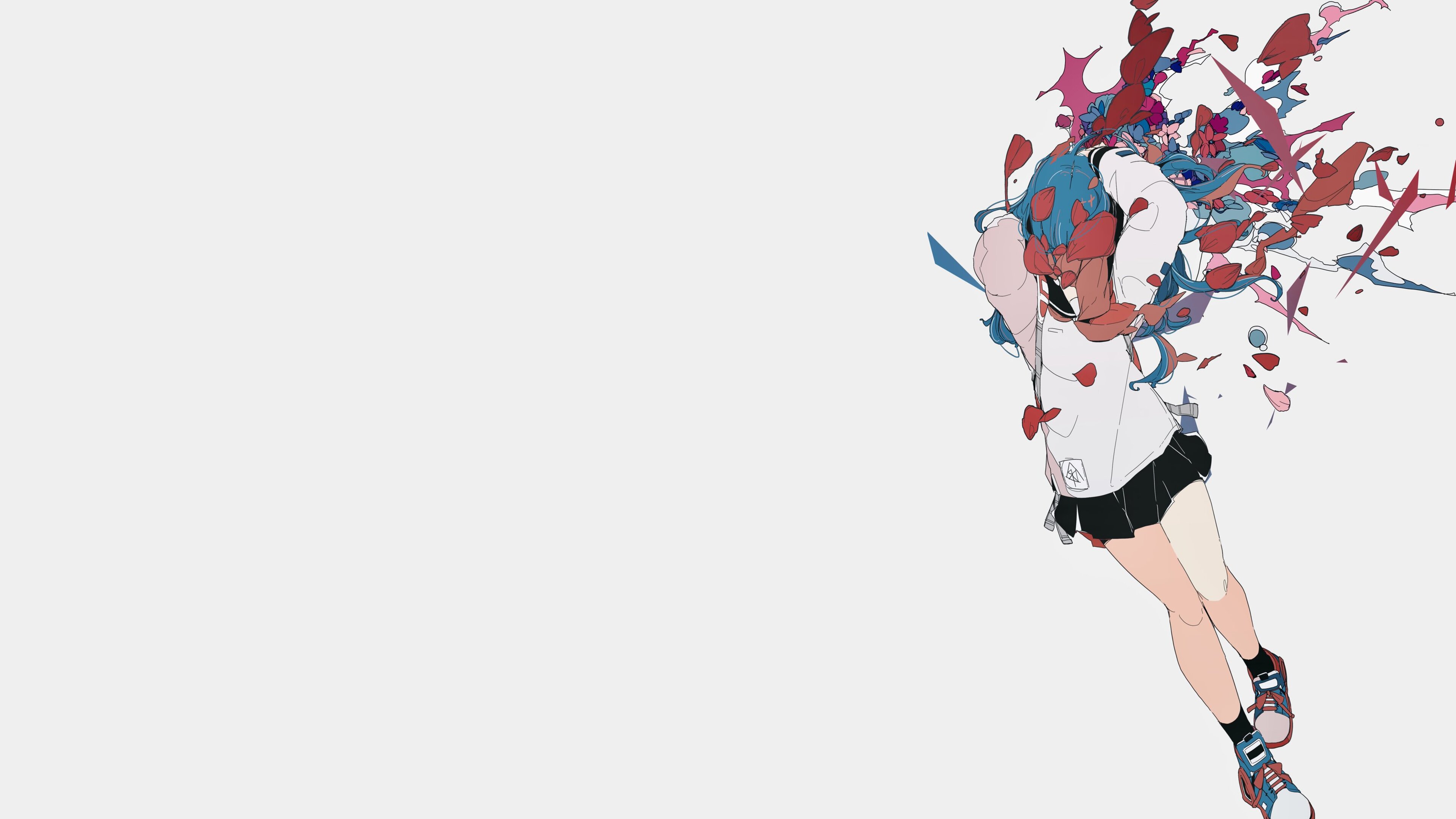 Daisukerichard Anime Girls Original Characters Petals Schoolgirl School Uniform Minimalism Flowers W 3840x2160