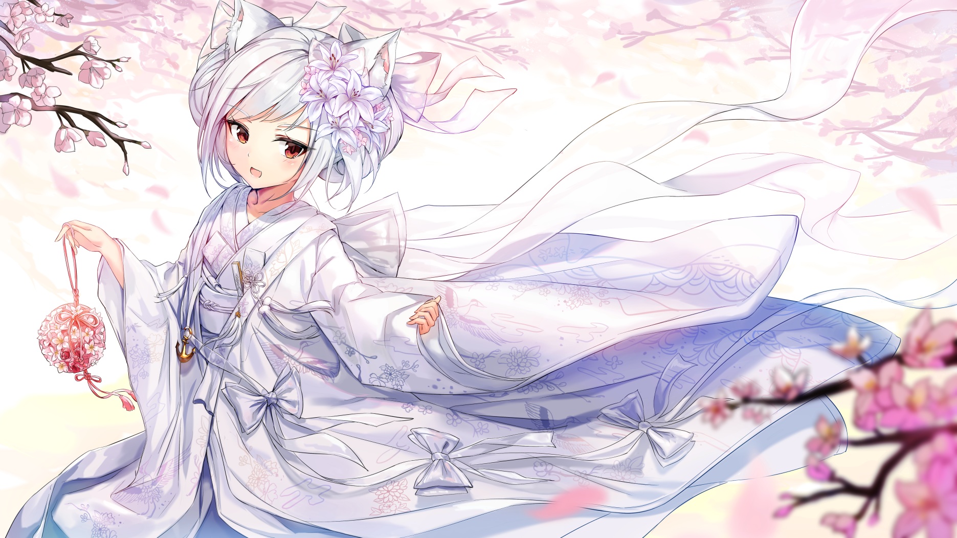 Azur Lane White Hair Yukikaze Azur Lane Blossoms Anime Girls Dress Flower Garden Flowers White Dress 1871x1052