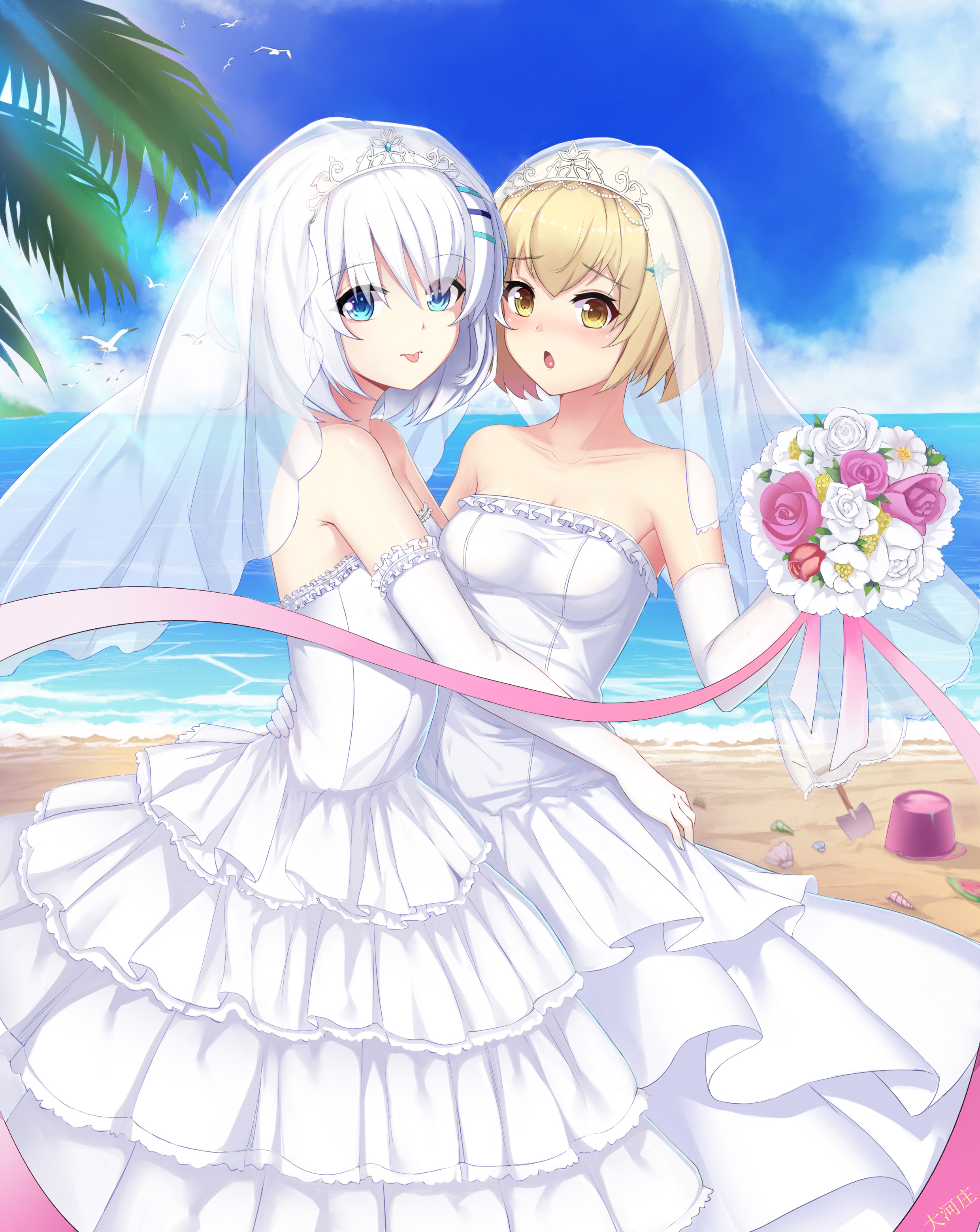 Anime Anime Girls Original Characters Wedding Dress Weddings Two Women Artwork Digital Art Fan Art F 2480x3118