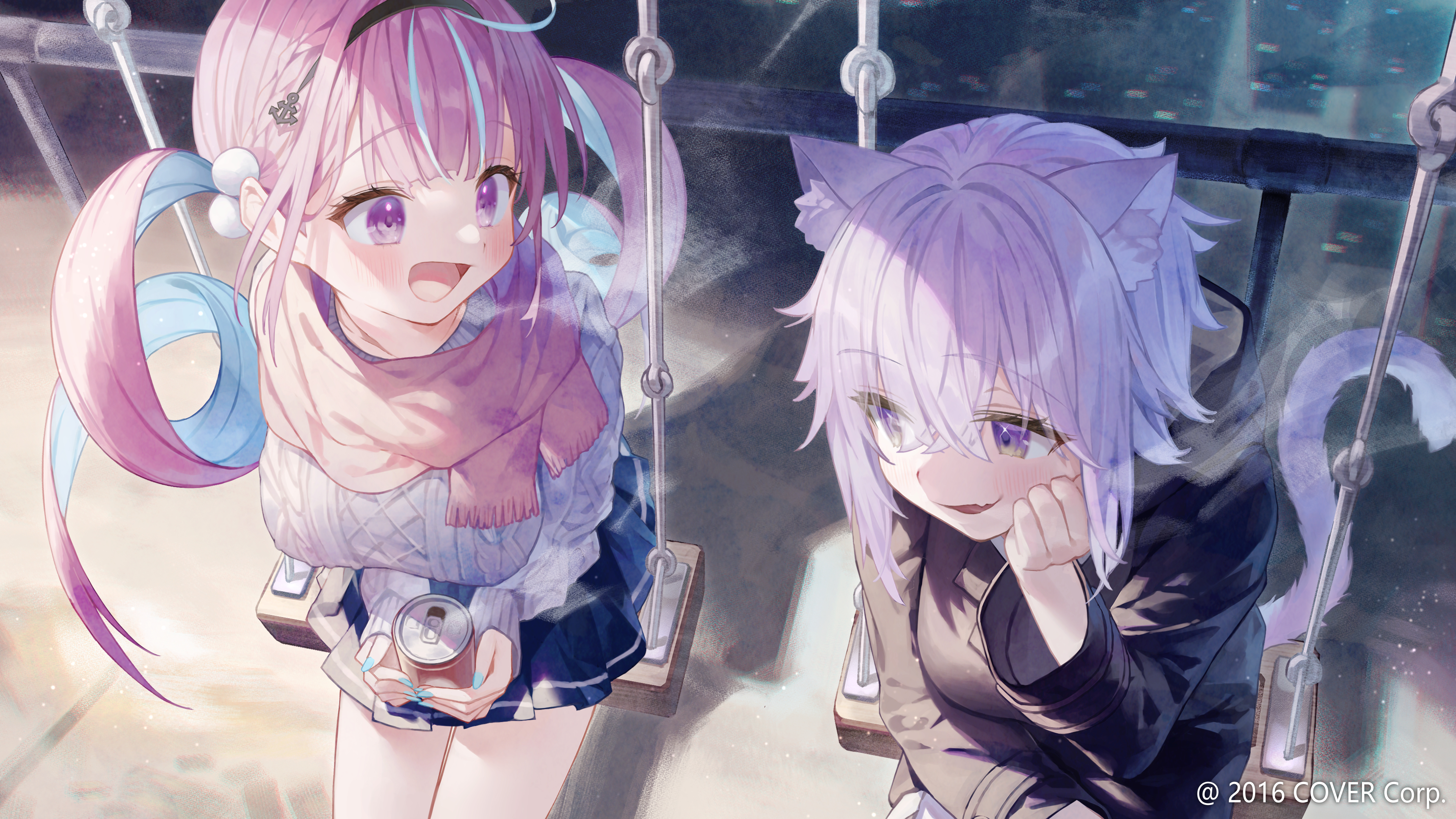 Anime Anime Girls 2D Artwork Digital Art Looking Away Pink Hair Purple Hair Pink Eyes Purple Eyes Ca 3840x2160