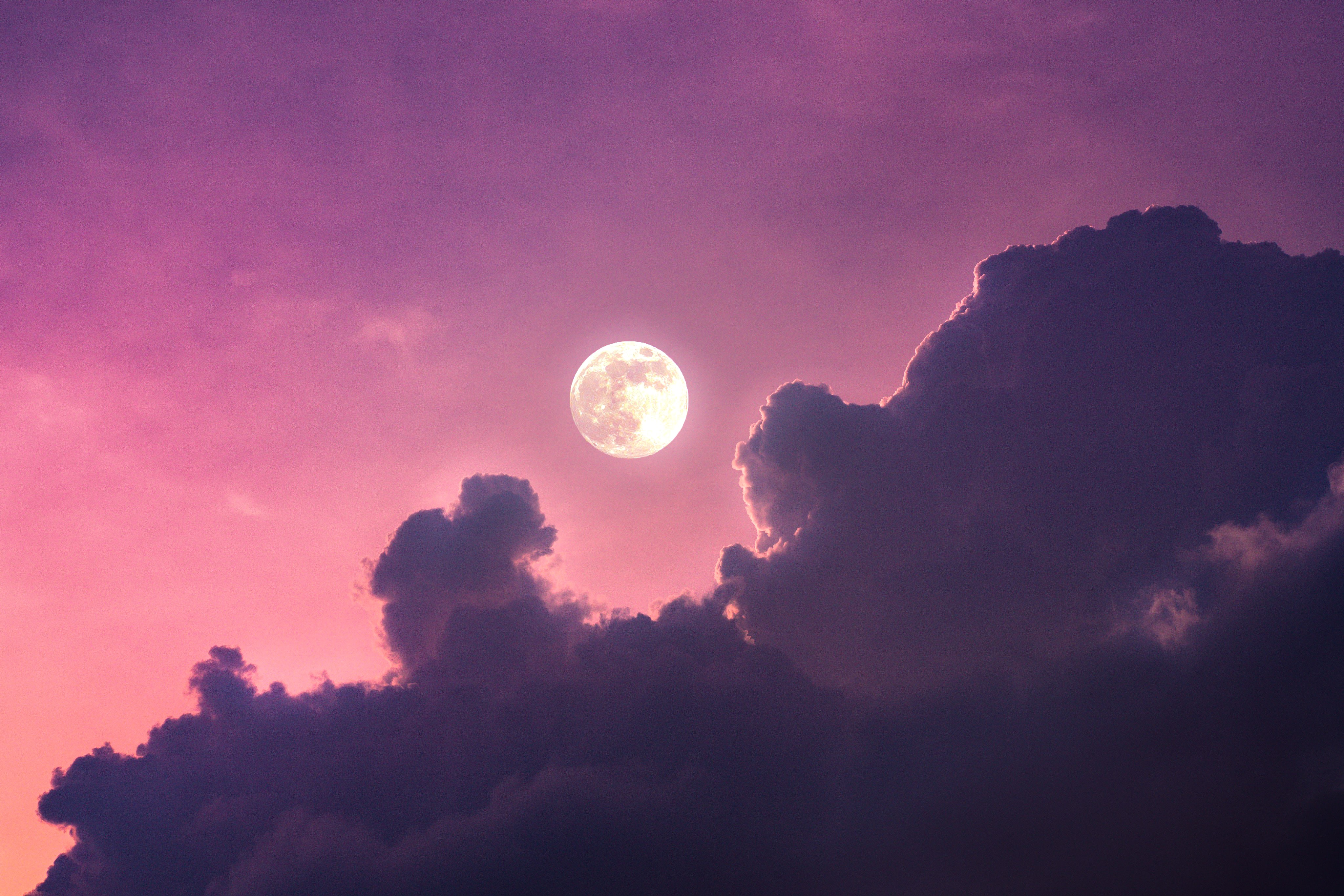 Pink Photography Moon Clouds Sky 4096x2732
