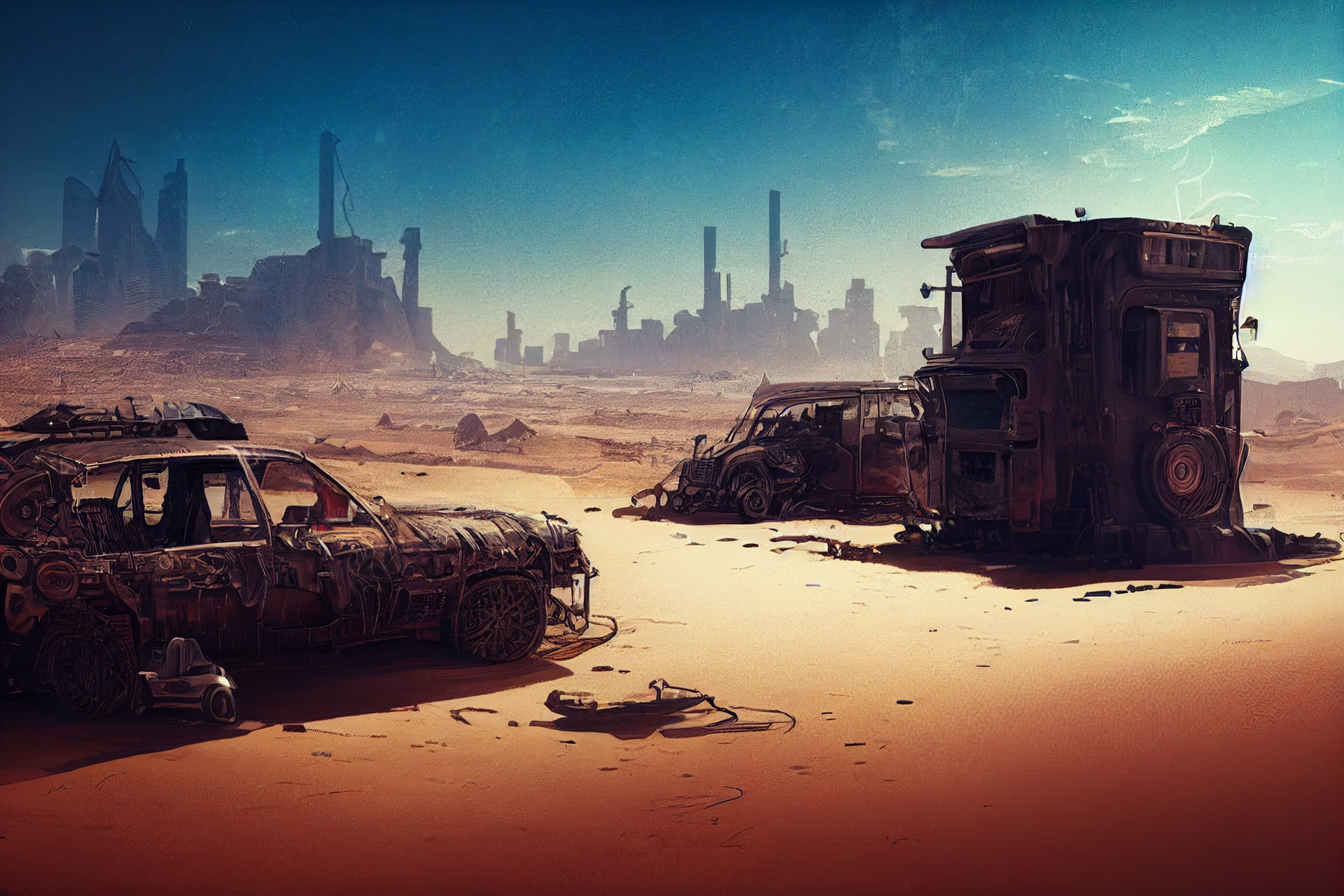 Ai Art Desert Cyberpunk Sand Car Rust 2304x1536