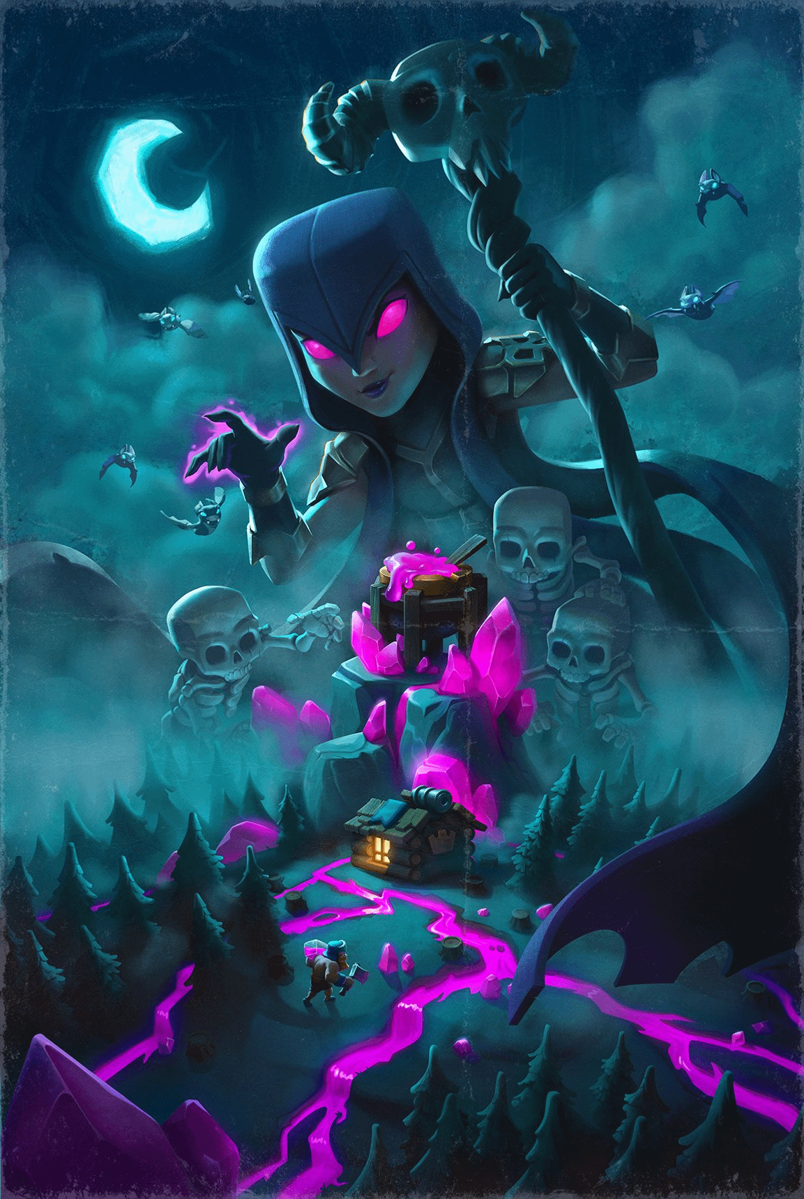 Clash Royale Loading Screen Video Game Art Night Skeleton Witch Bats Glowing Eyes Portrait Display V 1153x1720