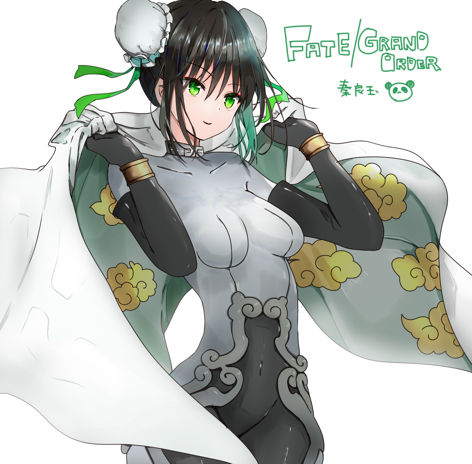 Anime Anime Girls Fate Series Fate Grand Order Qin Liangyu Hair Ribbon Dark Hair Green Eyes Artwork  1658x1628