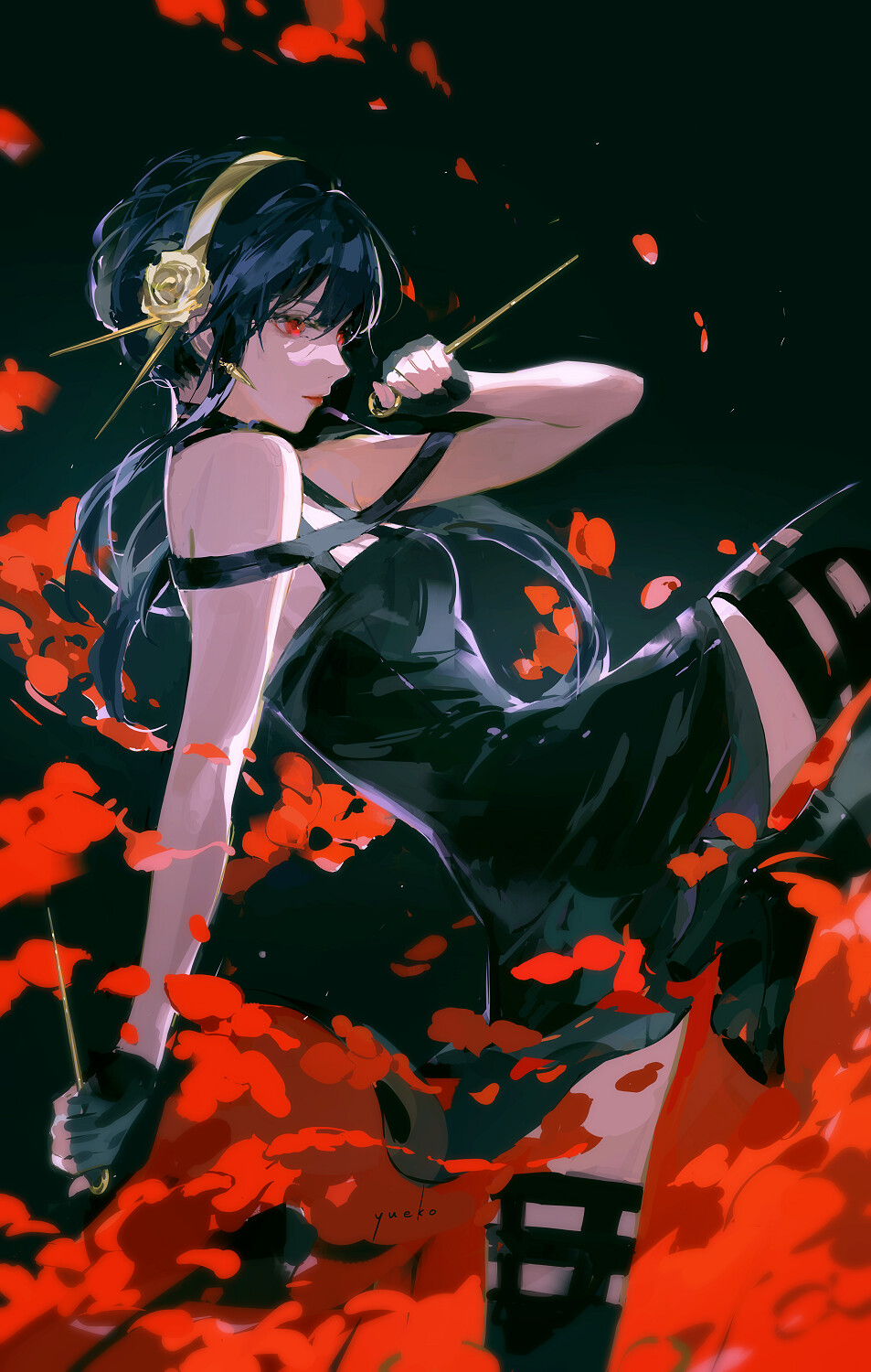 Anime Anime Girls Girl With Weapon Black Hair Black Clothing Heels Dress Spy X Family Yor Forger Pet 953x1500
