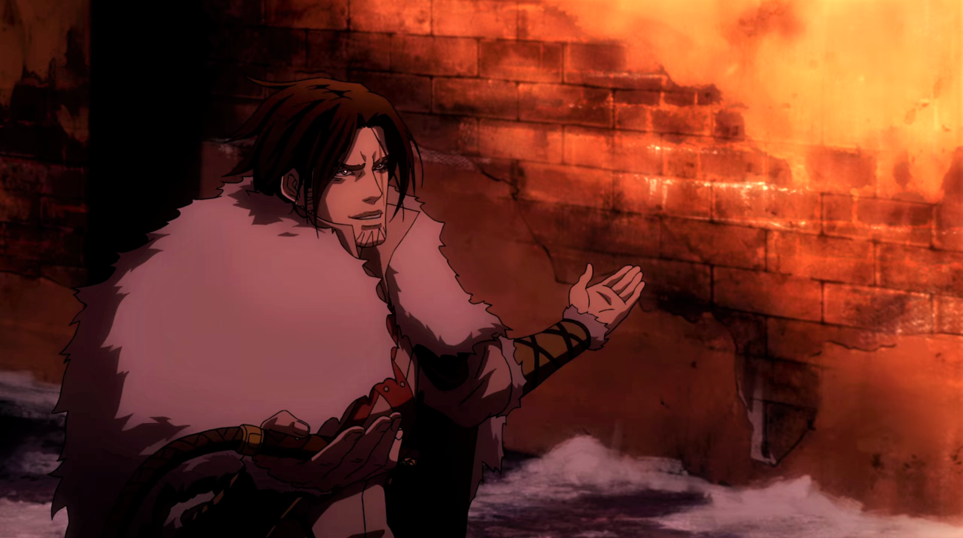 Castlevania Anime Trevor Belmont Sunlight Fur Cape Smiling Anime Anime Screenshot Anime Boys 1920x1074