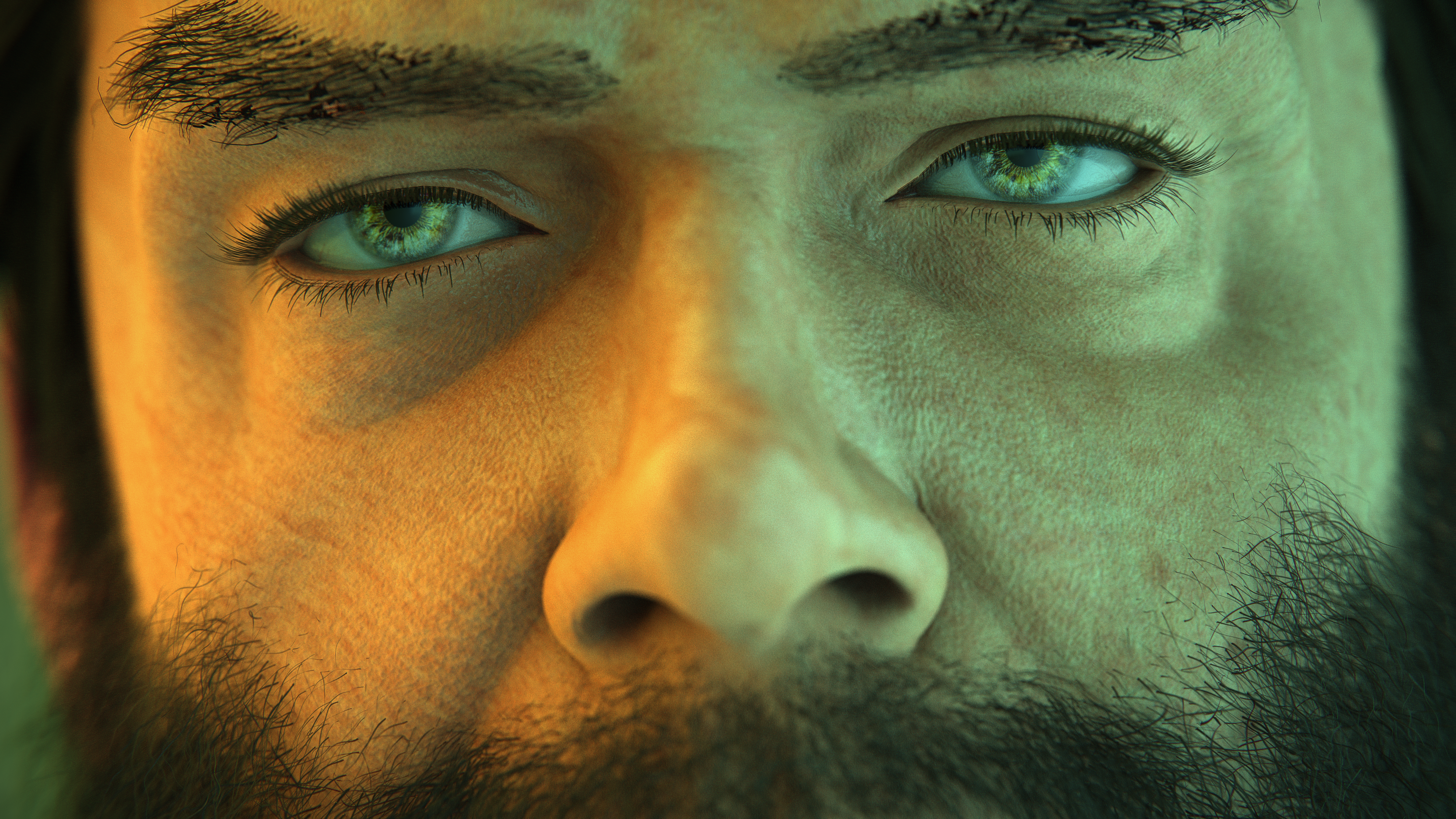 CGi Beard Closeup Green Eyes 3840x2160