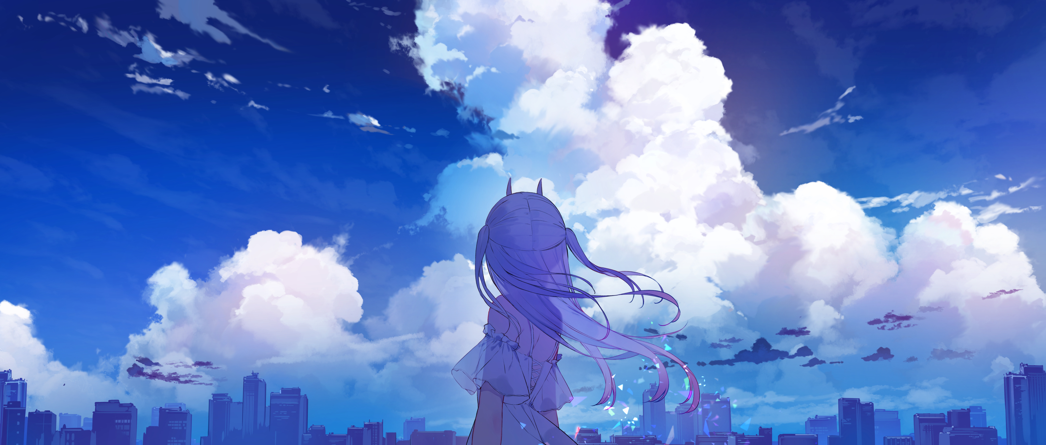 Hololive Nakiri Ayame Ashima Anime Girls Clouds 3525x1500