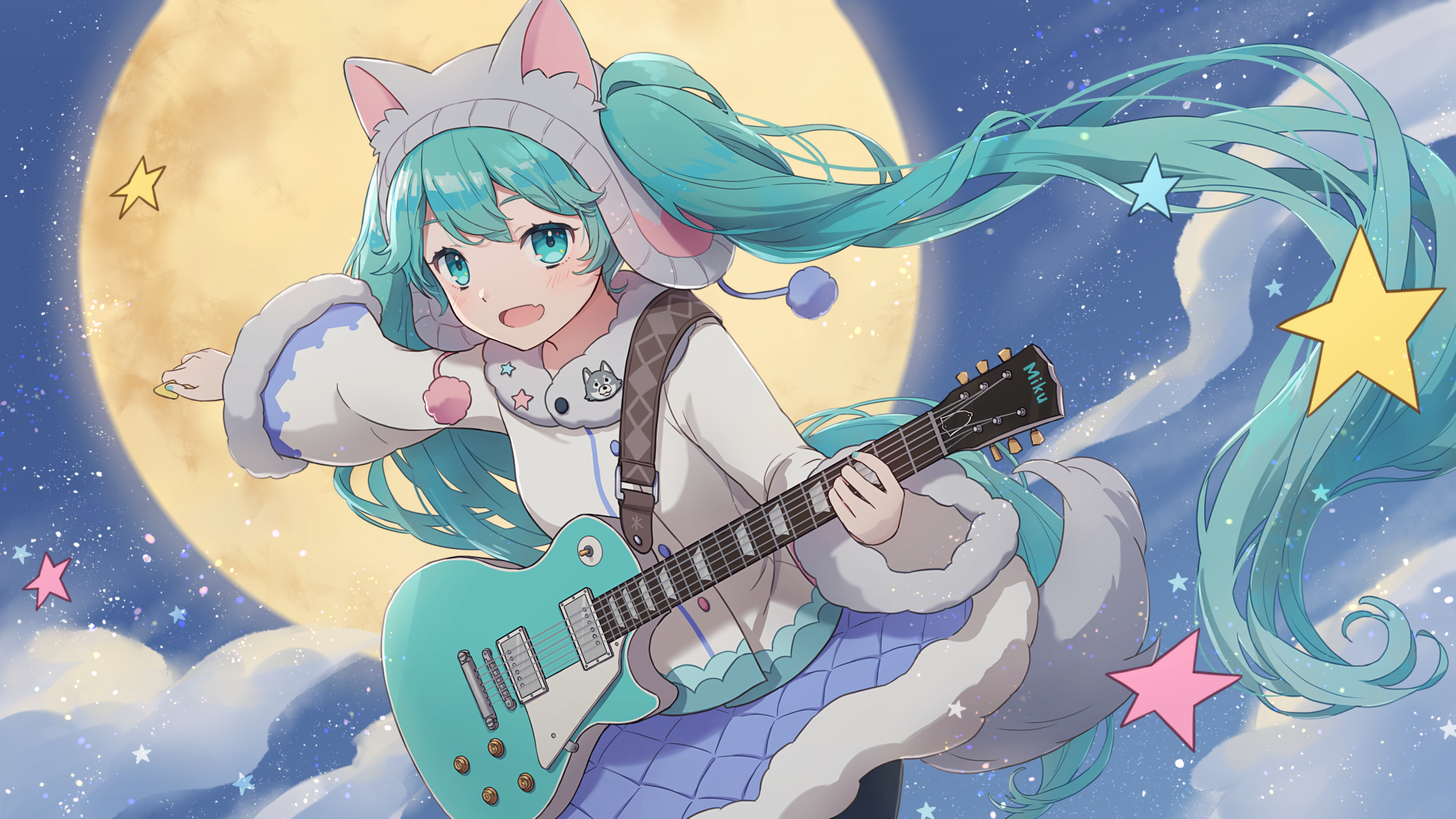 Hatsune Miku Aqua Eyes Aqua Hair Guitar Instrument 2000x1125