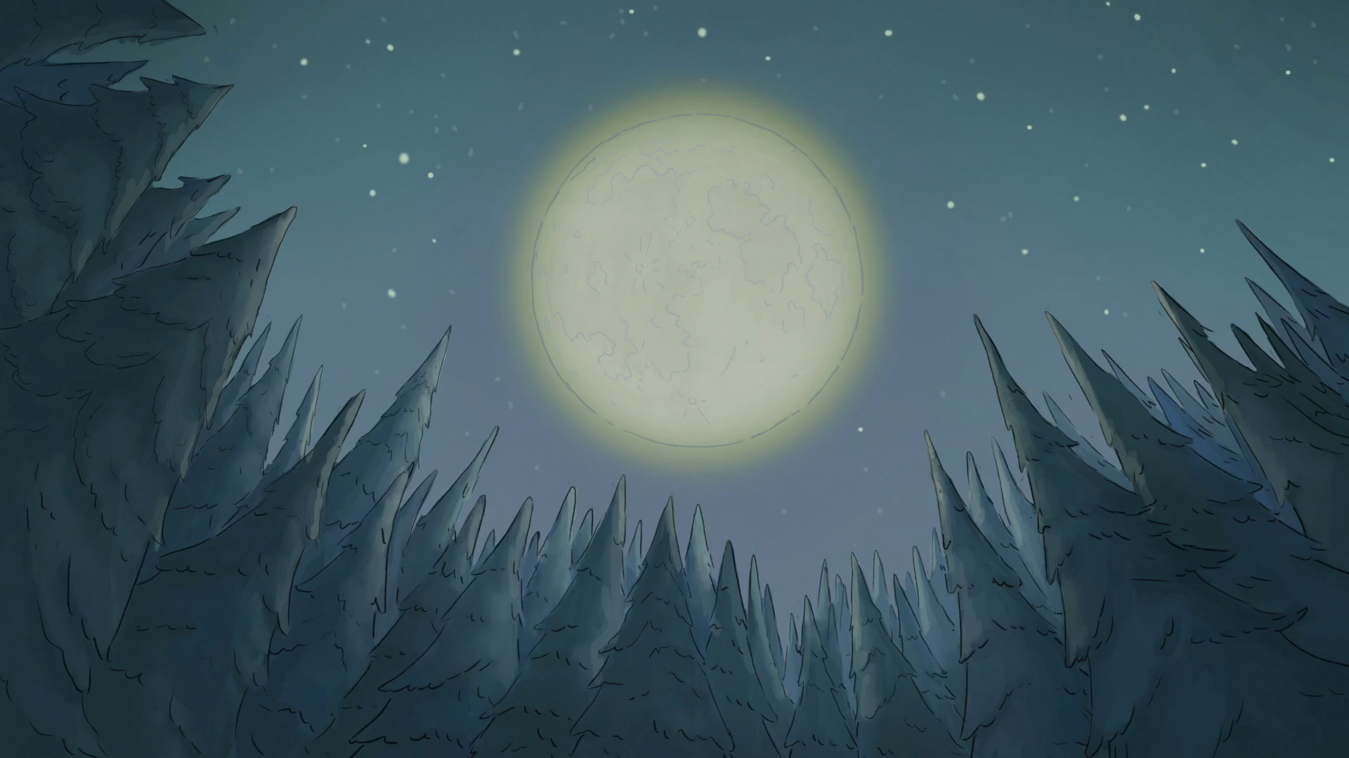 We Bare Bears Cartoon Moon Night Sky Trees Stars 1920x1080