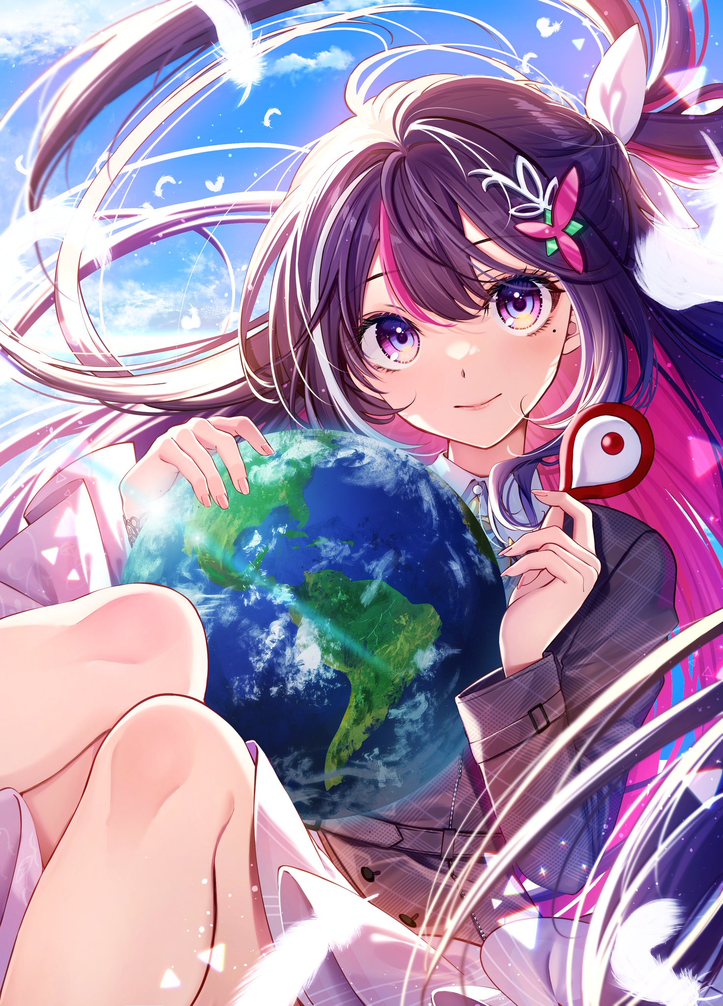 Anime Anime Girls Planet Multi Colored Hair Long Hair Looking At Viewer Portrait Display Feathers Tw 1473x2048